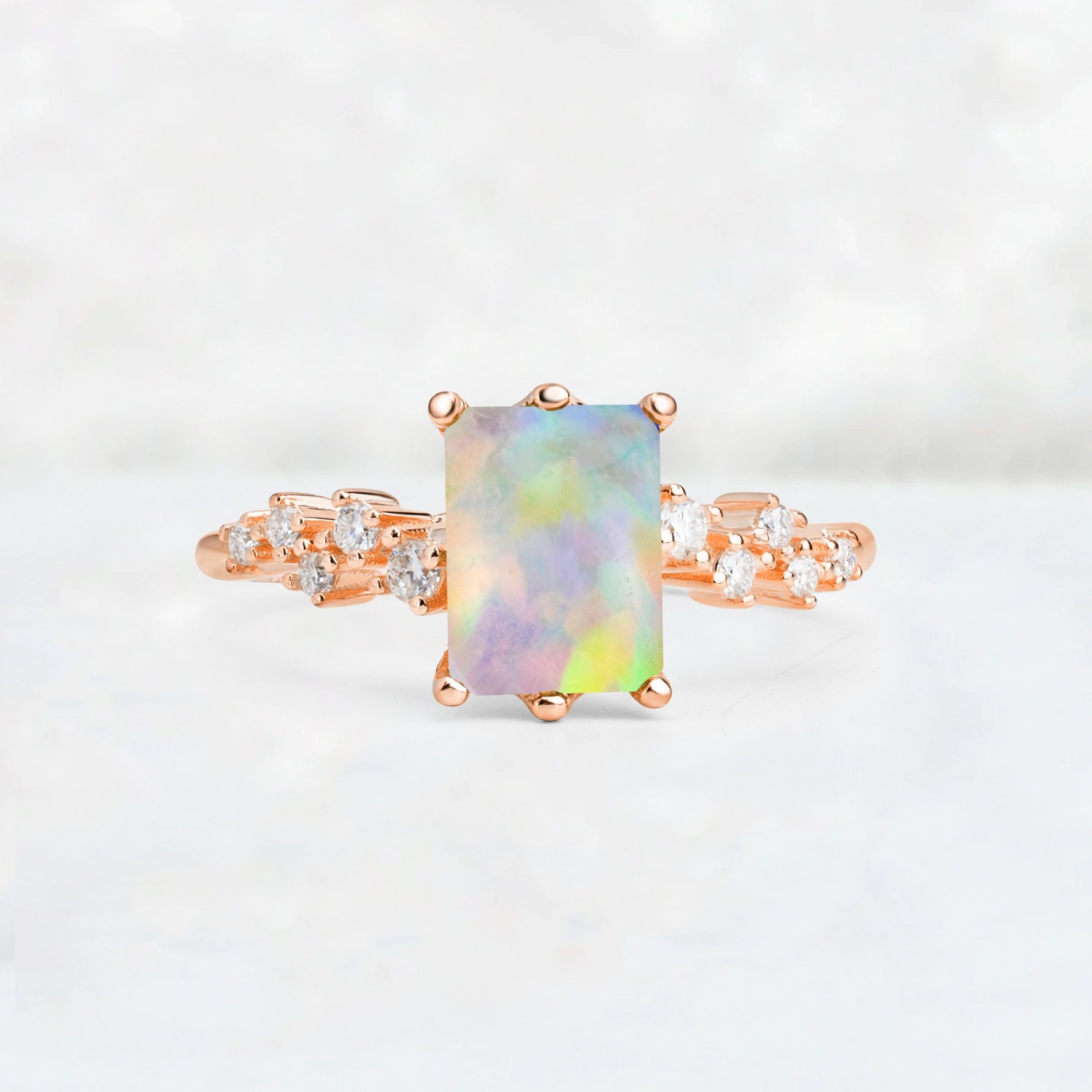 Princess Cut Fire Opal Side Stone Engagement Ring - Additional view