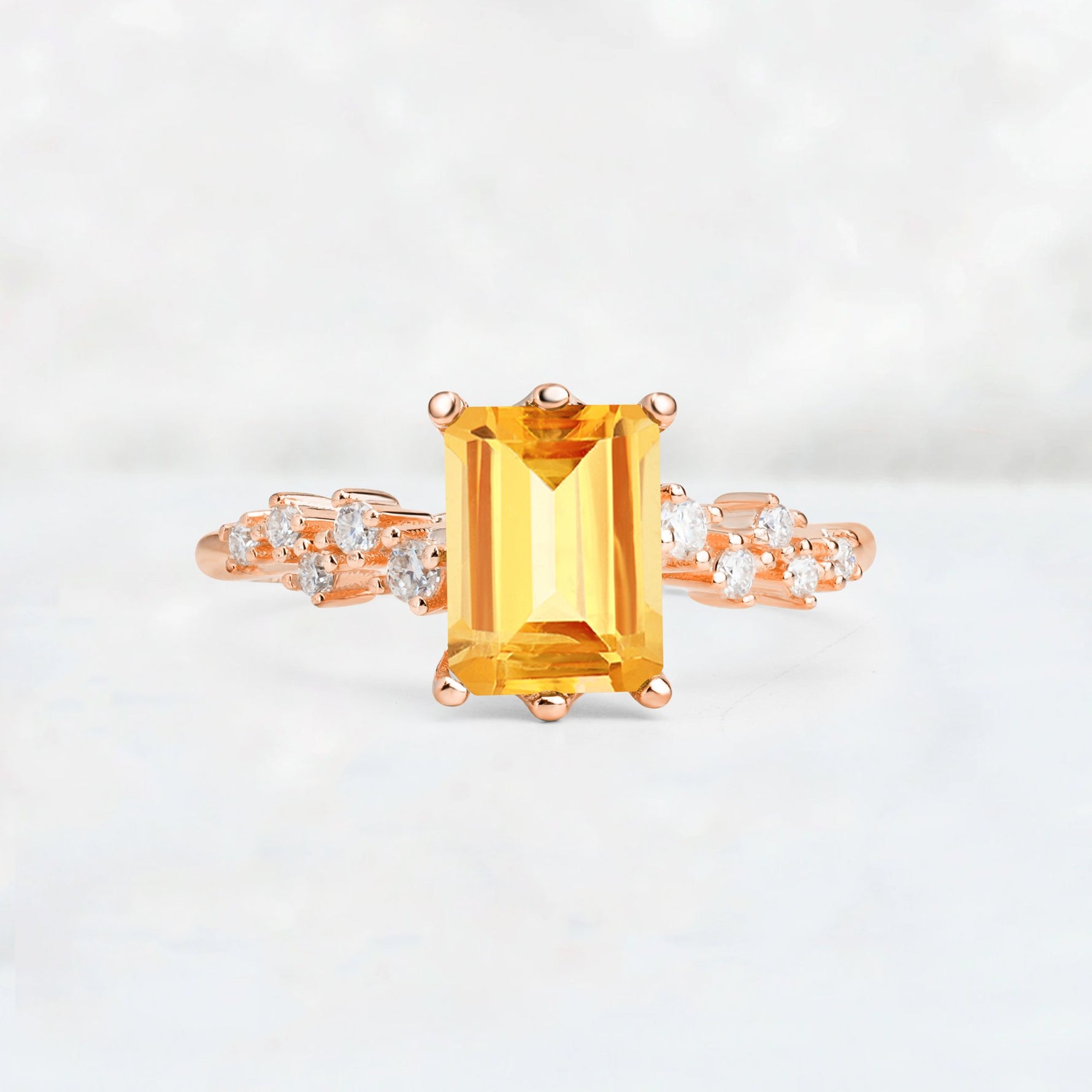Princess Cut Citrine Side Stone Engagement Ring - Additional view