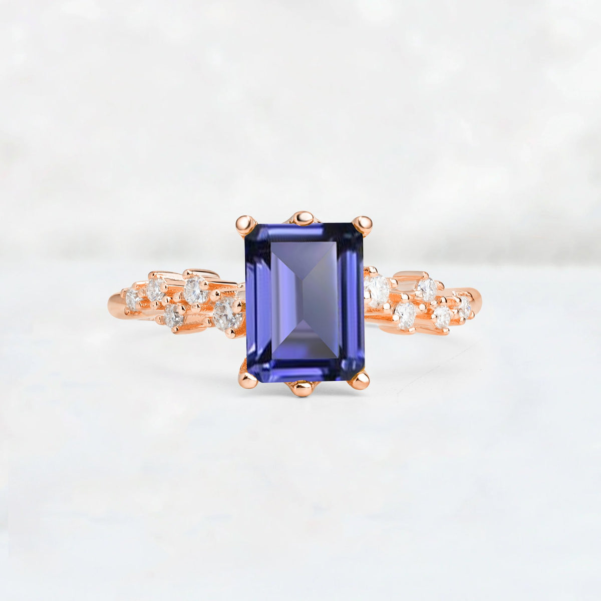 Princess Cut Tanzanite Side Stone Engagement Ring - Additional view