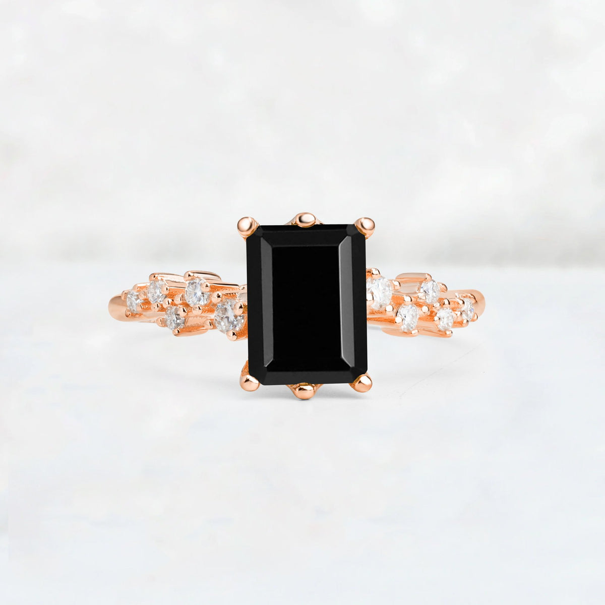 Princess Cut Black Onyx Side Stone Engagement Ring - Additional view