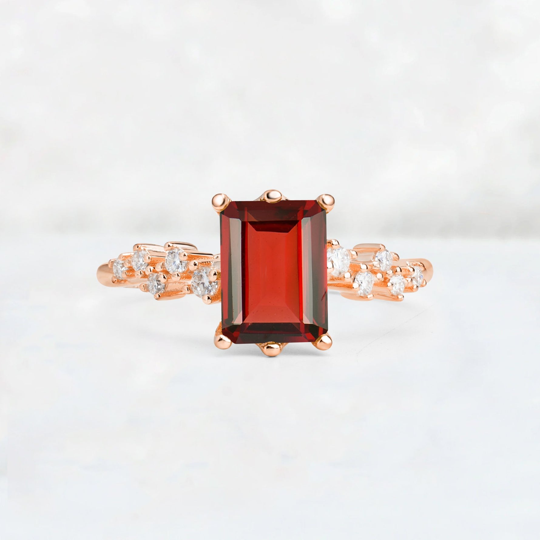 Princess Cut Garnet Side Stone Engagement Ring - Additional view