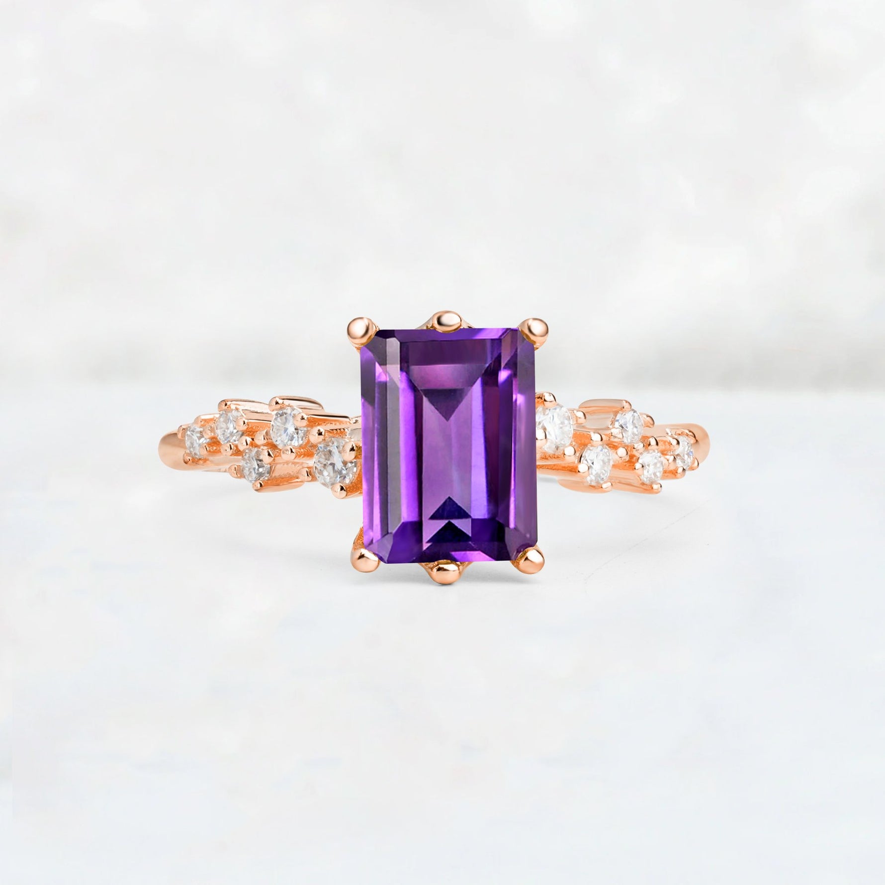 Princess Cut Amethyst Side Stone Engagement Ring - Additional view