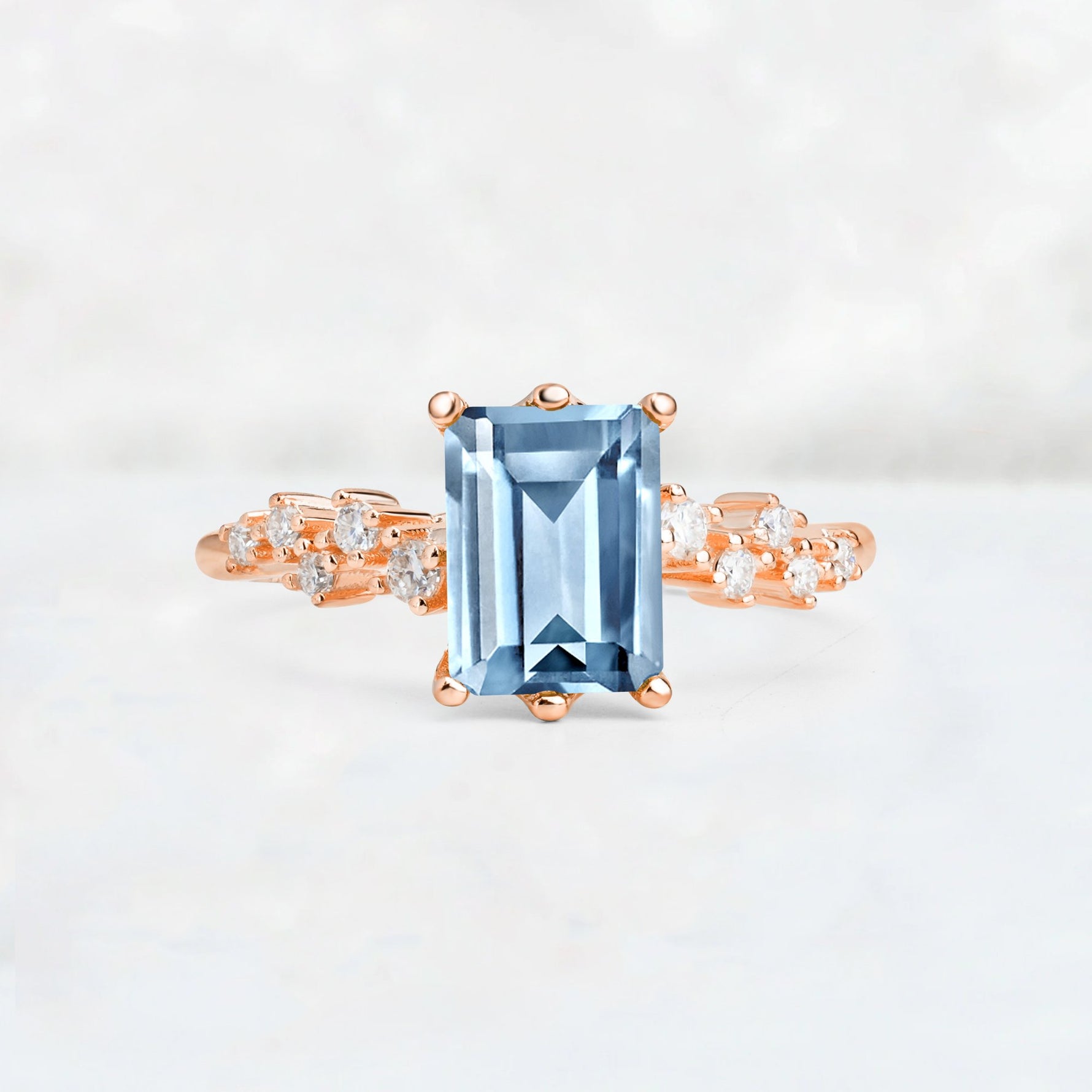 Princess Cut Aquamarine Side Stone Engagement Ring - Additional view