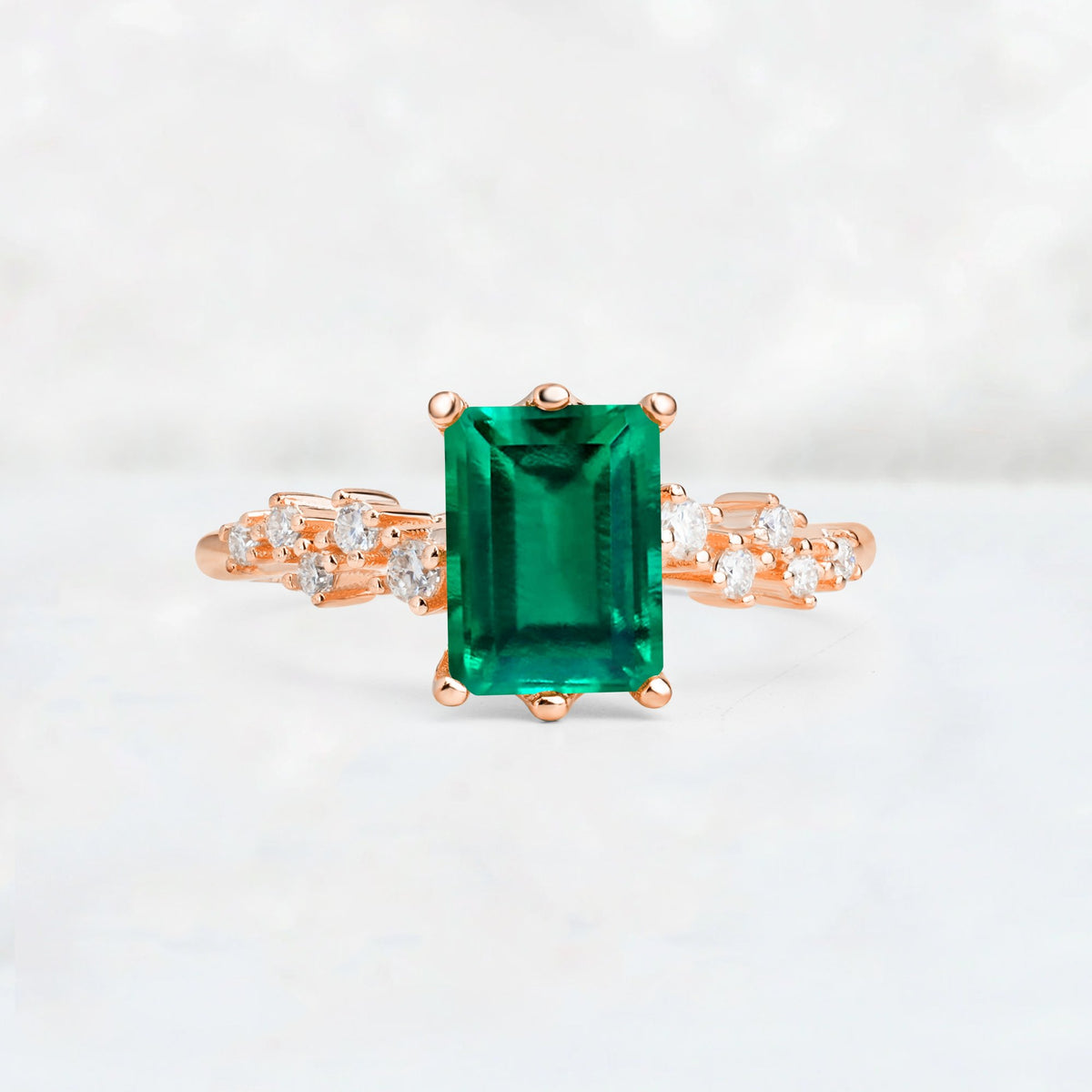 Princess Cut Emerald Side Stone Engagement Ring - Additional view
