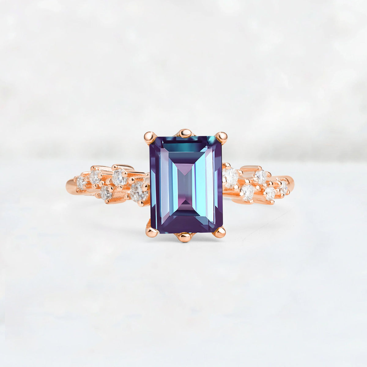 Princess Cut Alexandrite Side Stone Engagement Ring - Additional view