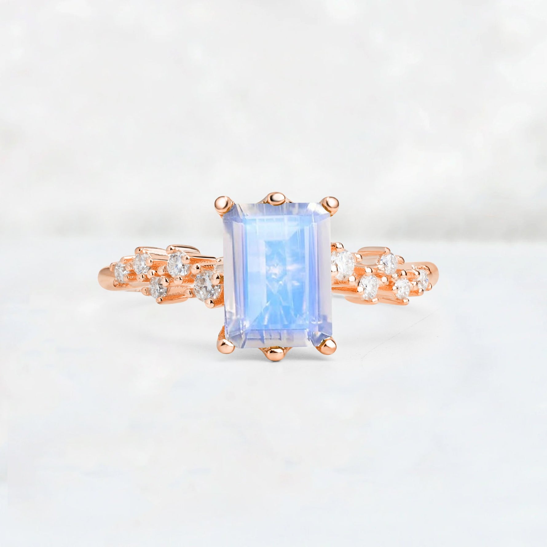 Princess Cut Moonstone Side Stone Engagement Ring - Additional view