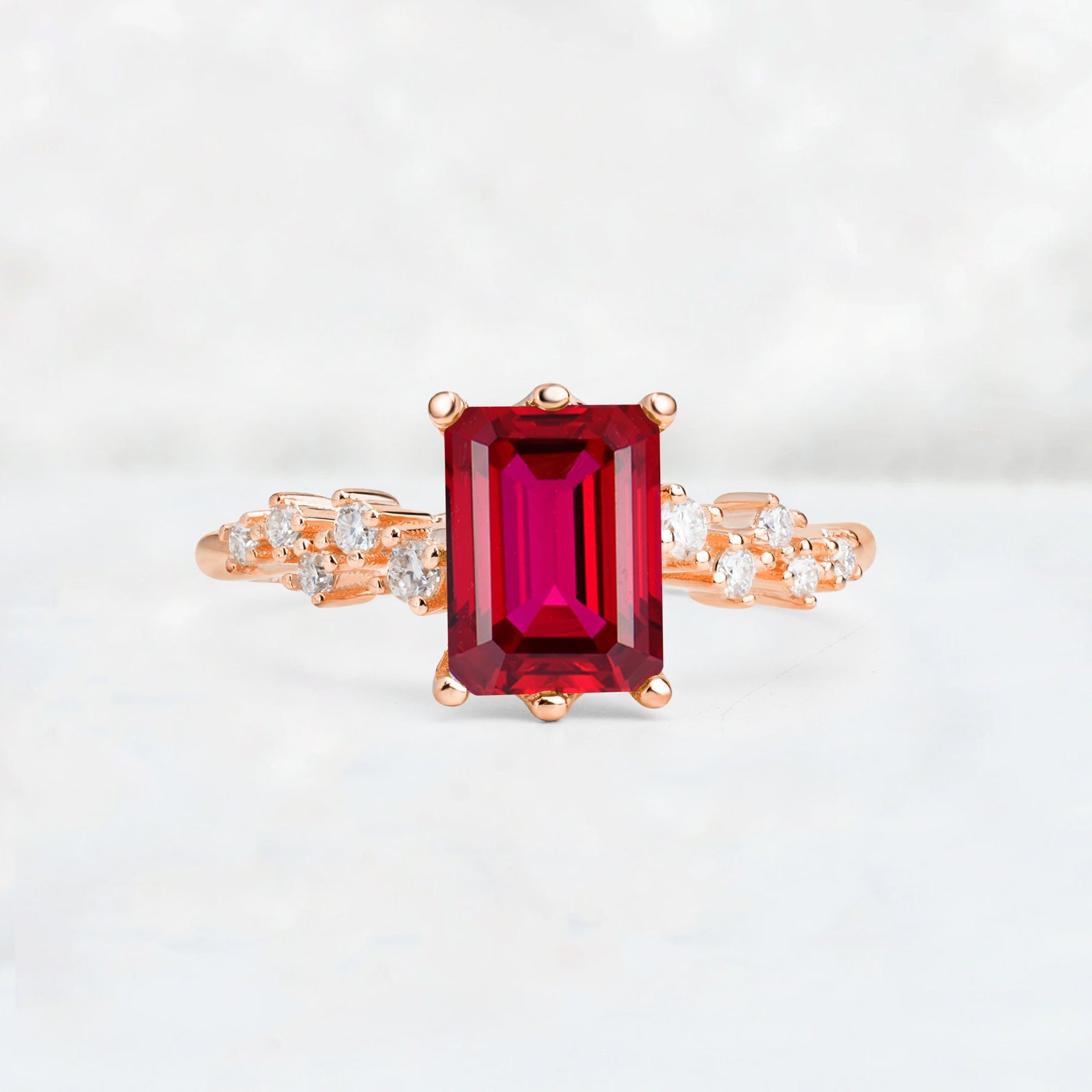 Princess Cut Ruby Side Stone Engagement Ring - Additional view