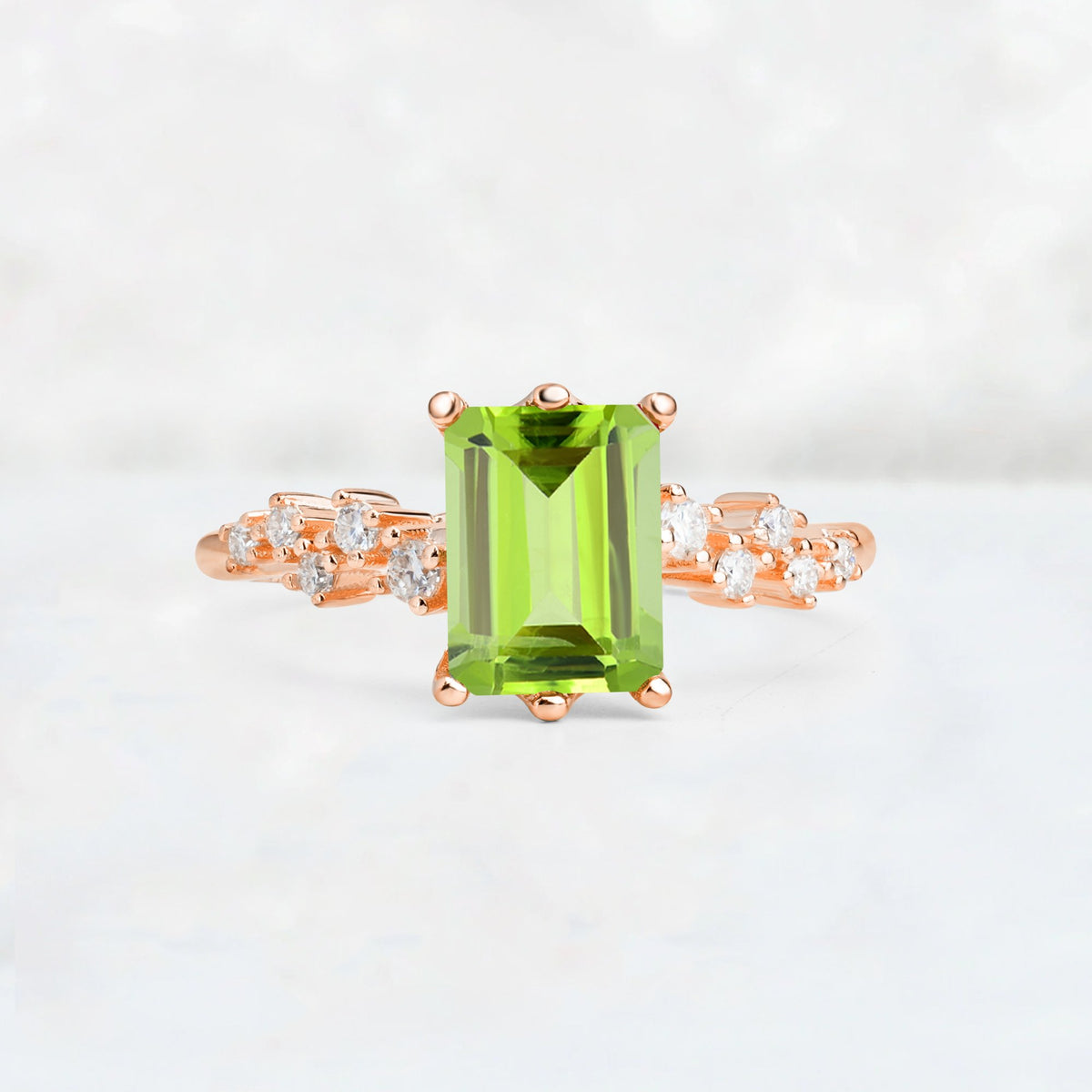 Princess Cut Peridot Side Stone Engagement Ring - Additional view