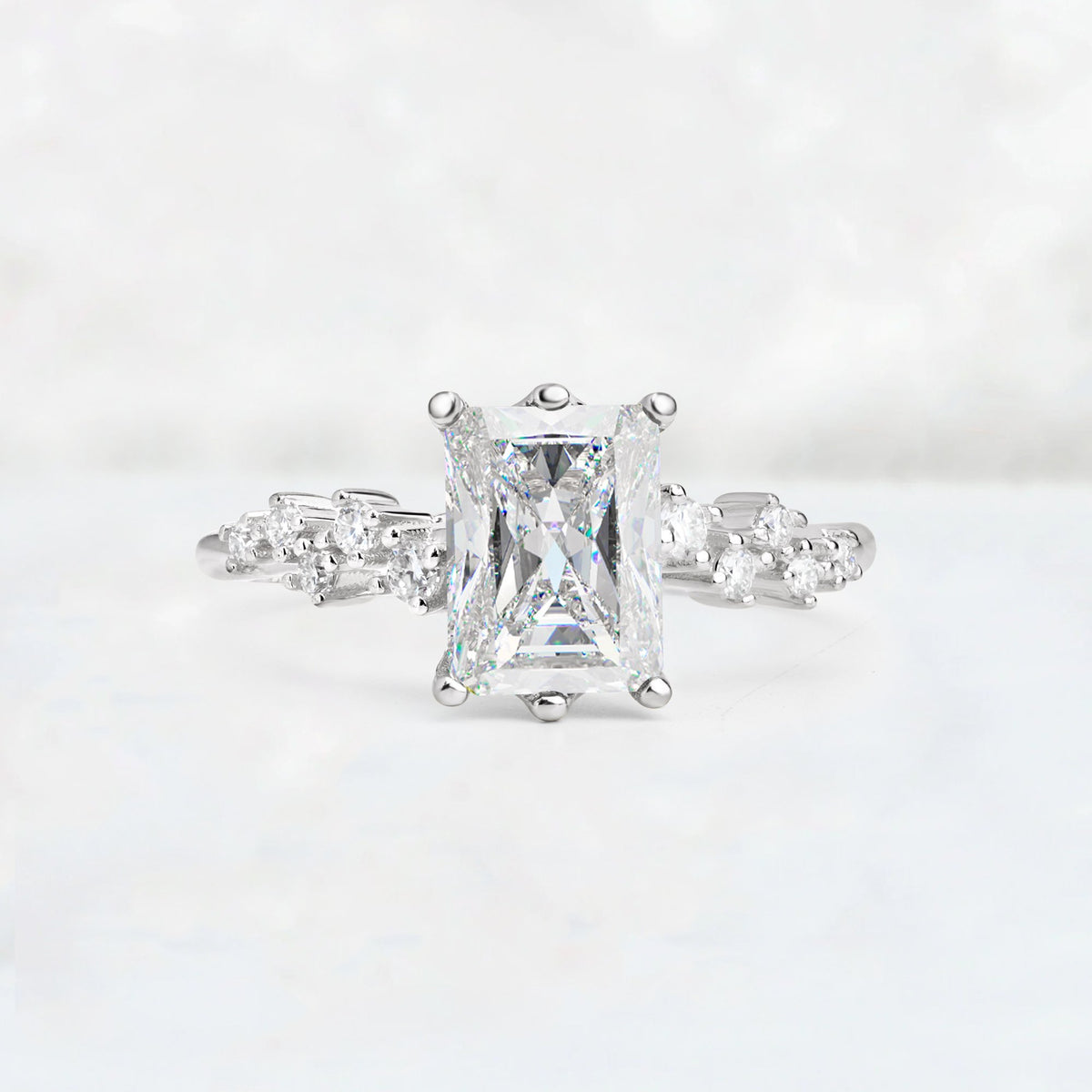 Princess Cut Moissanite Side Stone Engagement Ring - Additional view