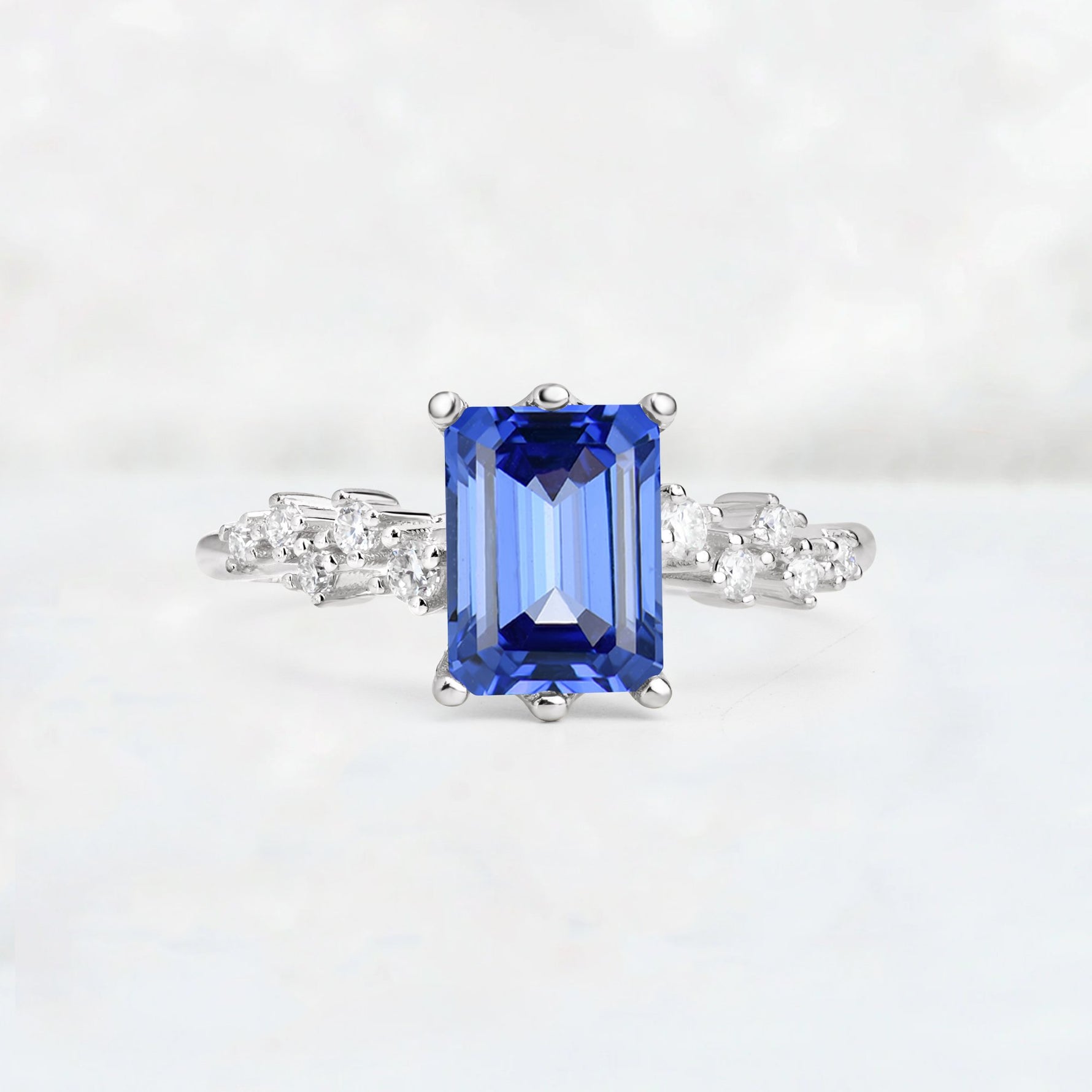 Princess Cut Sapphire Side Stone Engagement Ring - Additional view