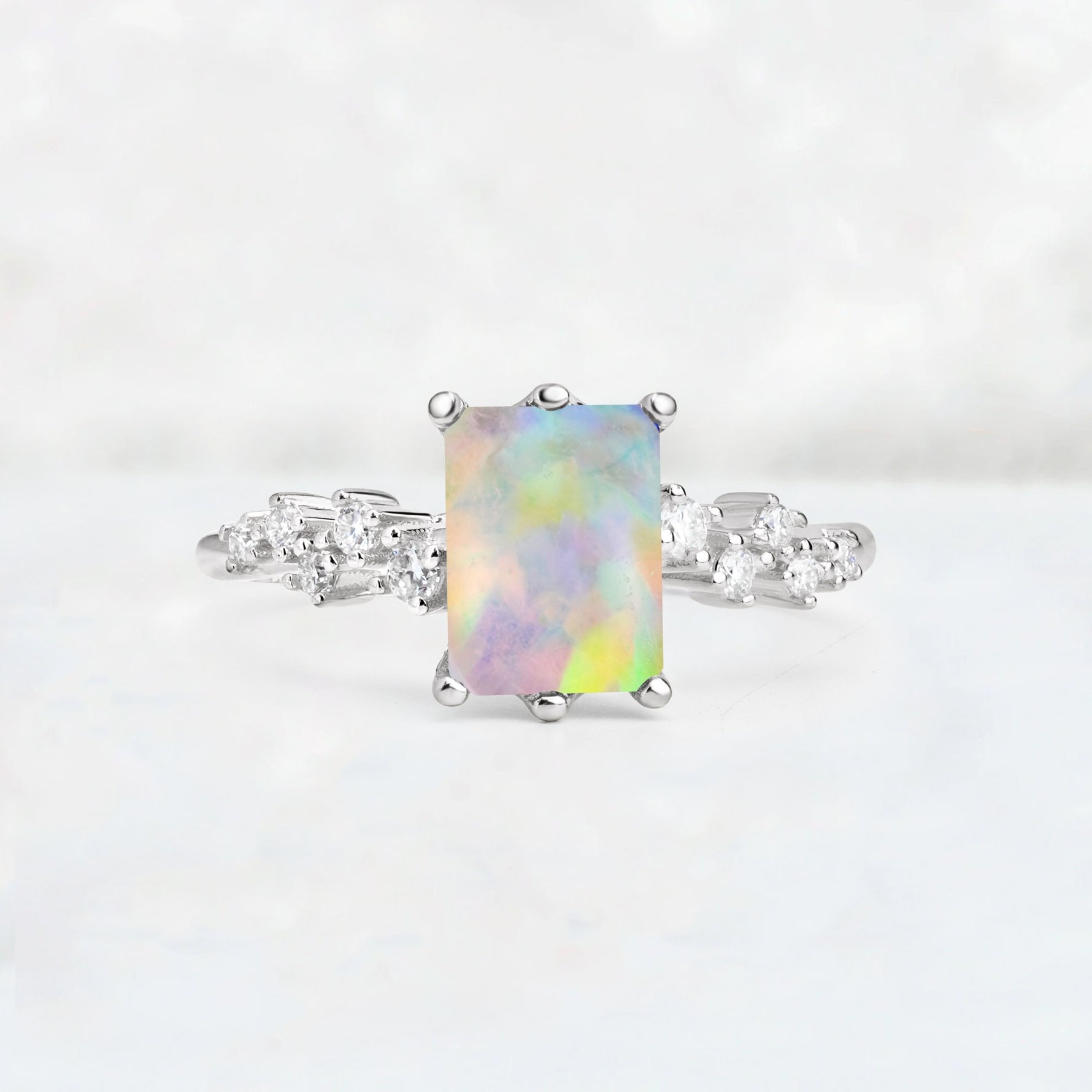 Princess Cut Fire Opal Side Stone Engagement Ring - Additional view