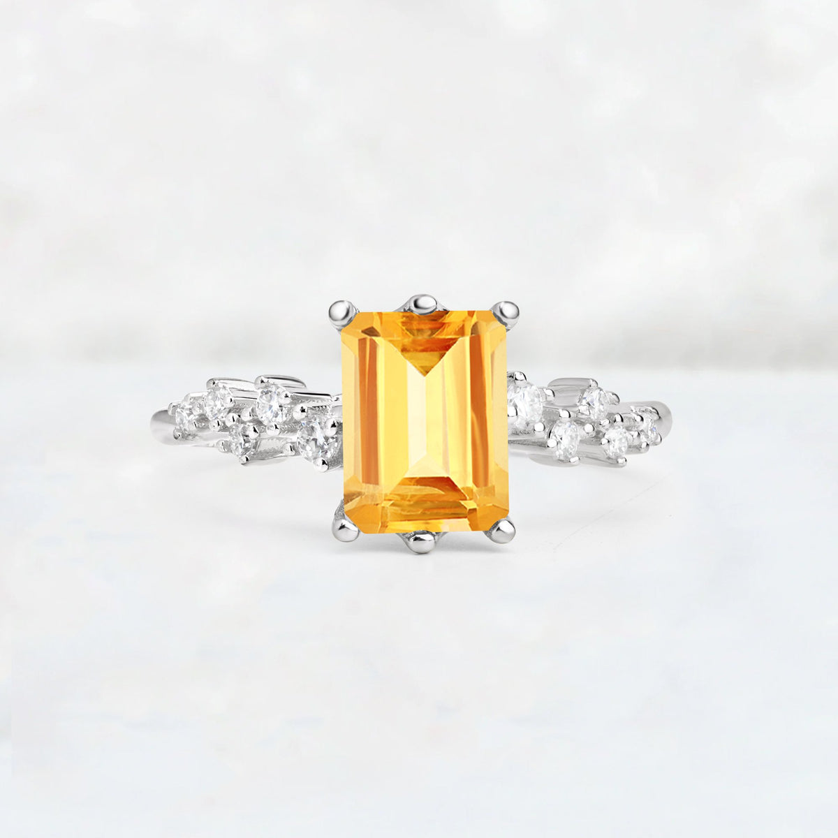 Princess Cut Citrine Side Stone Engagement Ring - Additional view