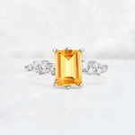 Princess Cut Citrine Side Stone Engagement Ring - Additional view