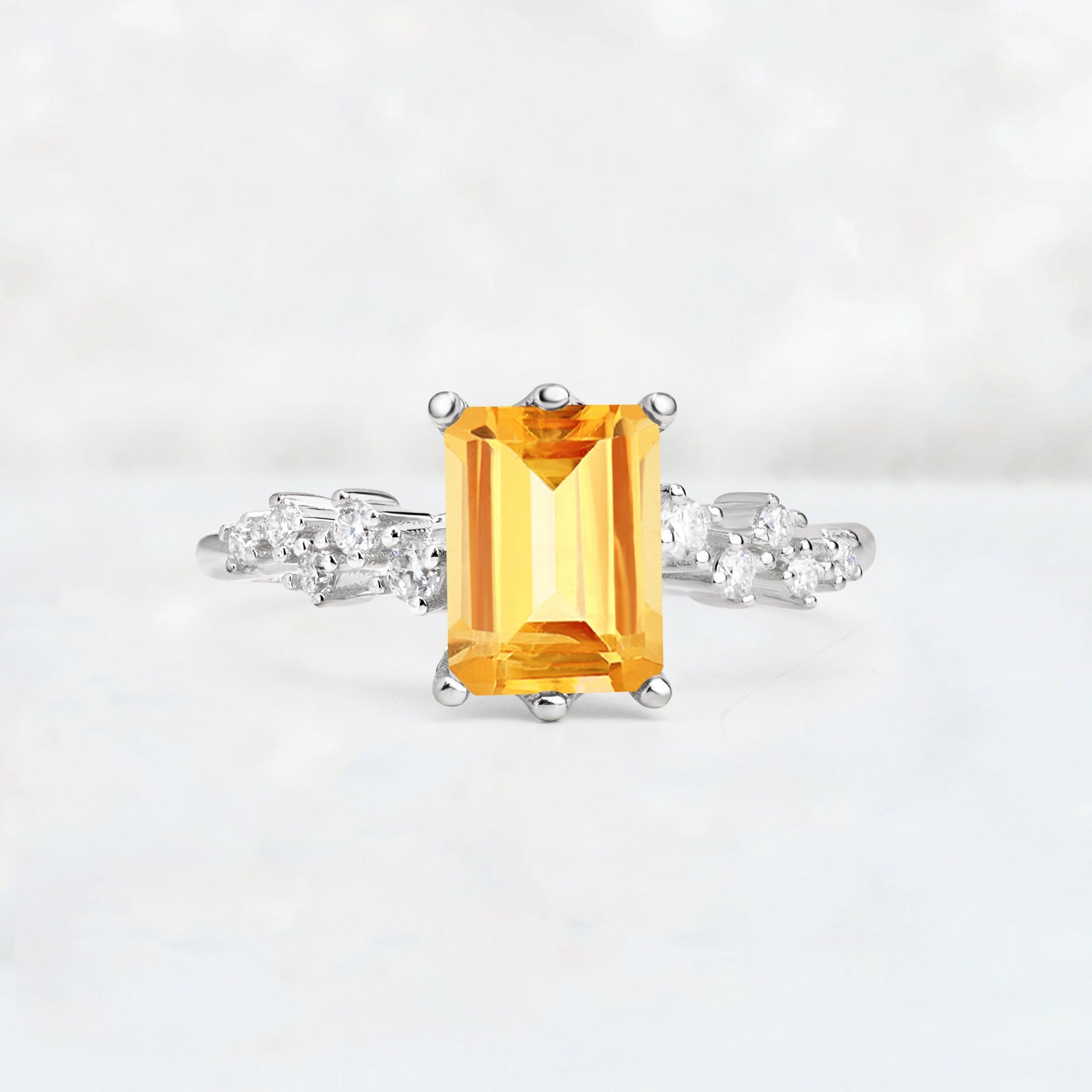Princess Cut Citrine Side Stone Engagement Ring - Additional view