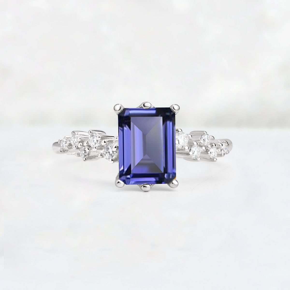 Princess Cut Tanzanite Side Stone Engagement Ring - Additional view