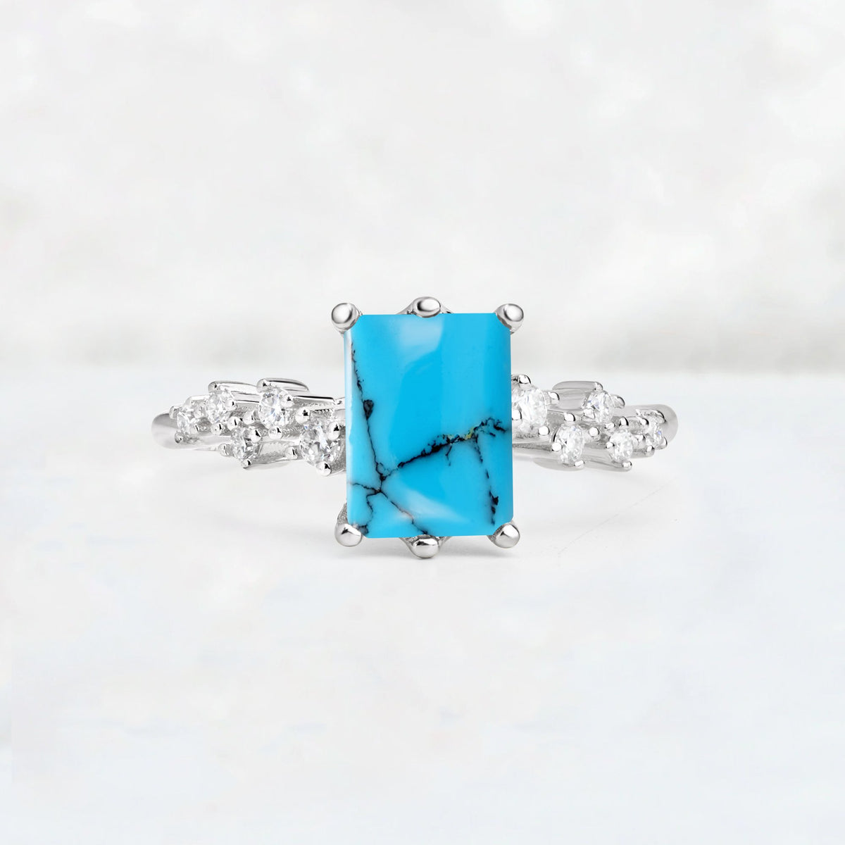 Princess Cut Turquoise Side Stone Engagement Ring - Additional view