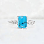 Princess Cut Turquoise Side Stone Engagement Ring - Additional view