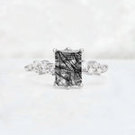 Princess Cut Black Rutilated Quartz Side Stone Engagement Ring - Additional view