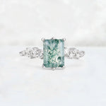 Princess Cut Moss Agate Side Stone Engagement Ring - Additional view