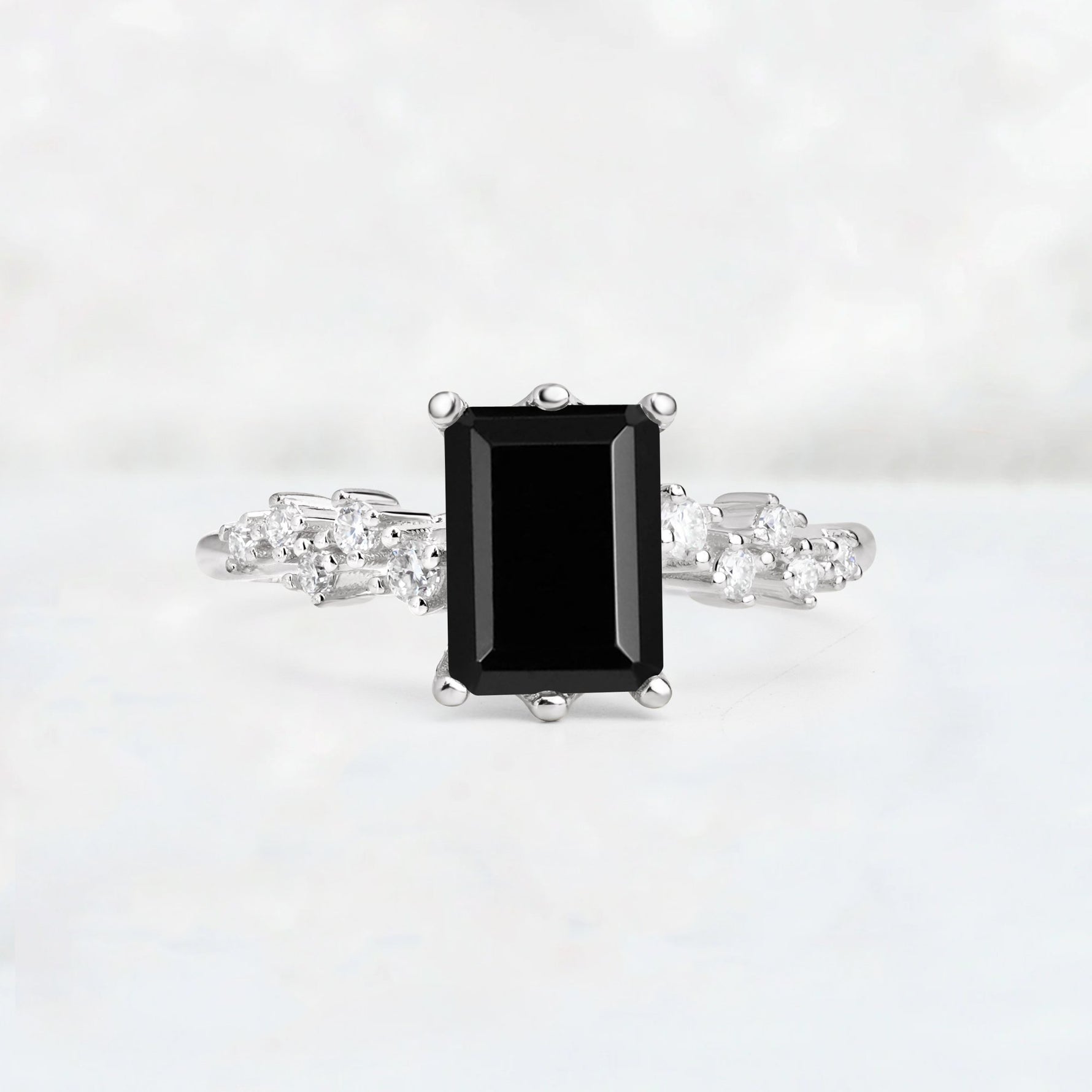 Princess Cut Black Onyx Side Stone Engagement Ring - Additional view