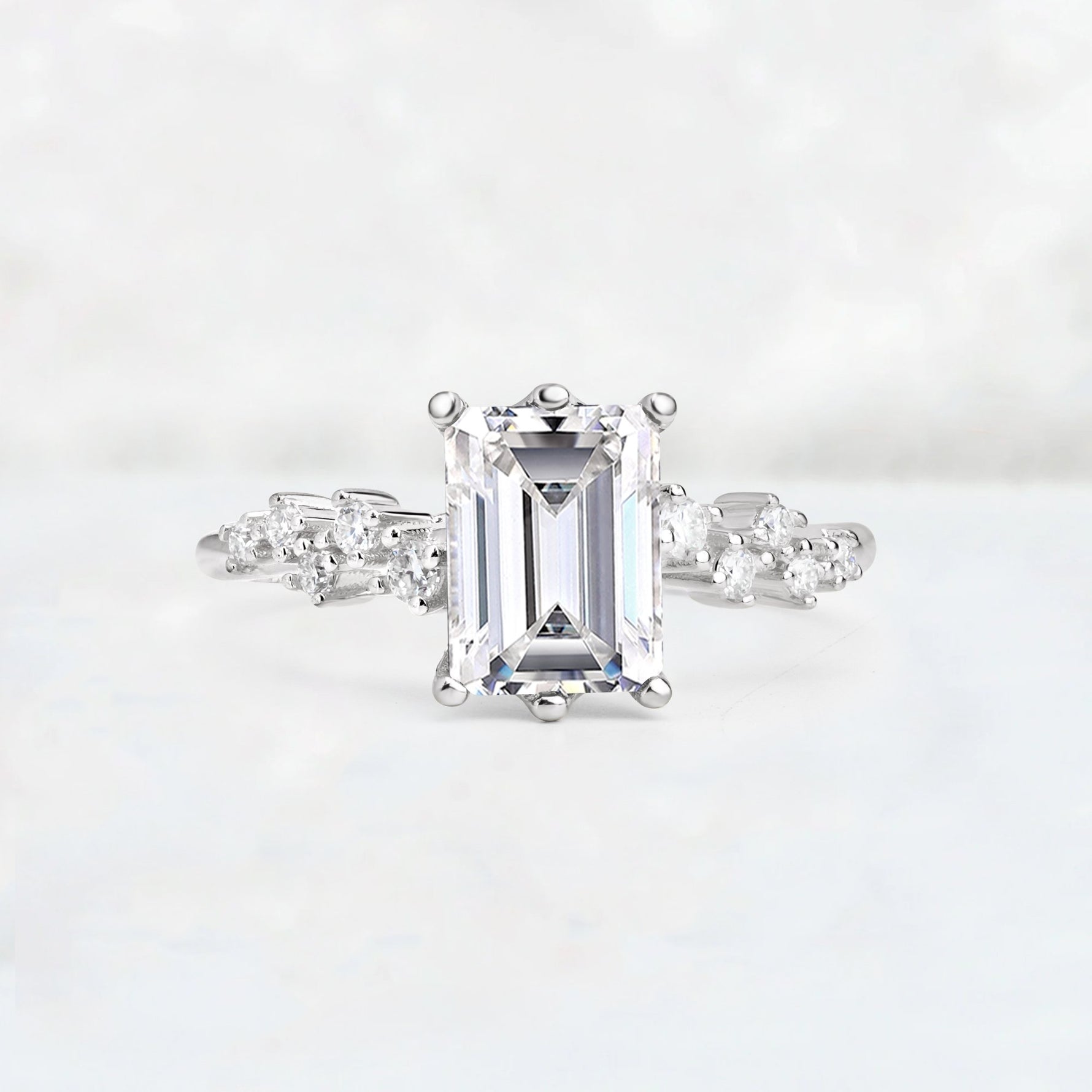 Princess Cut Lab Diamond Side Stone Engagement Ring - Additional view