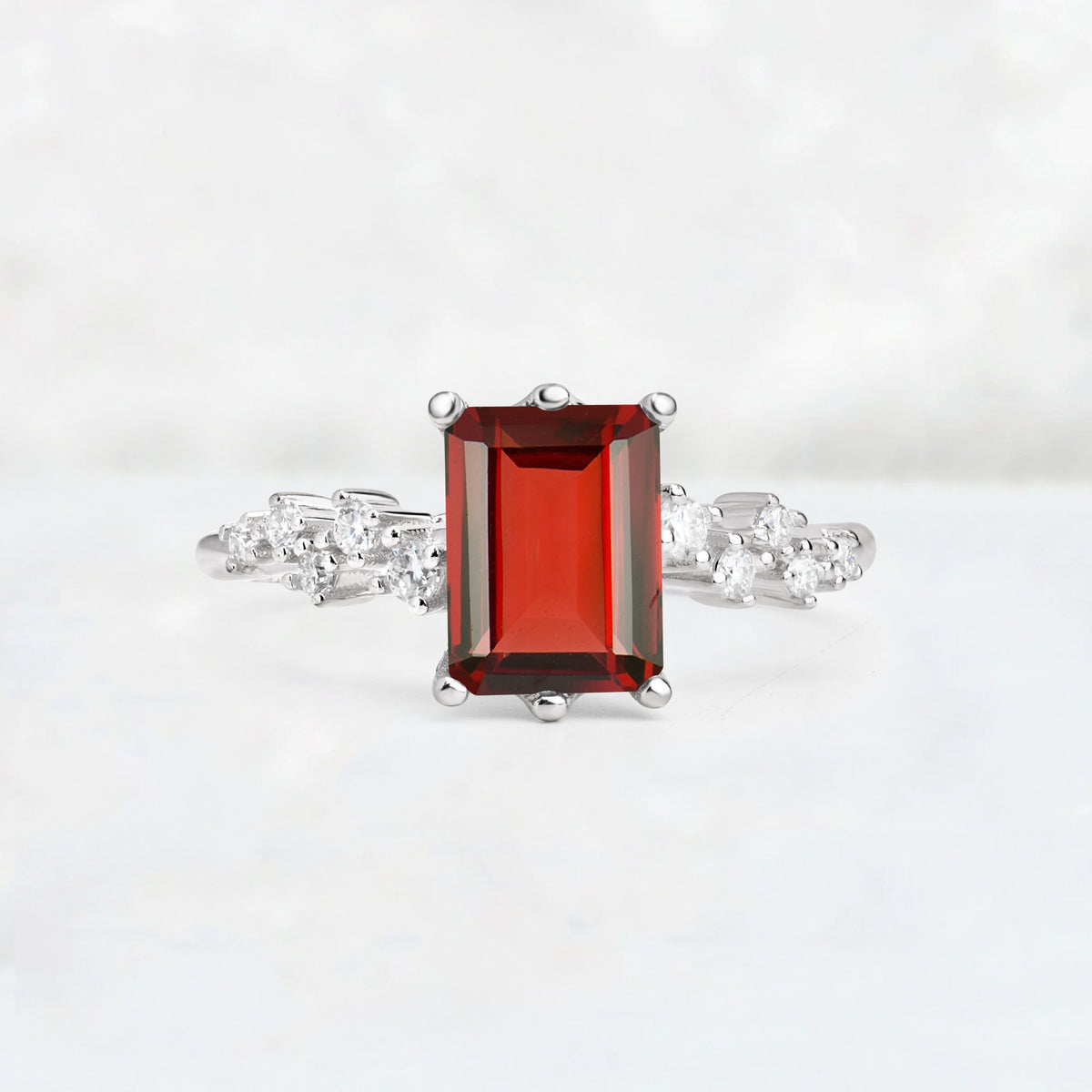 Princess Cut Garnet Side Stone Engagement Ring - Additional view
