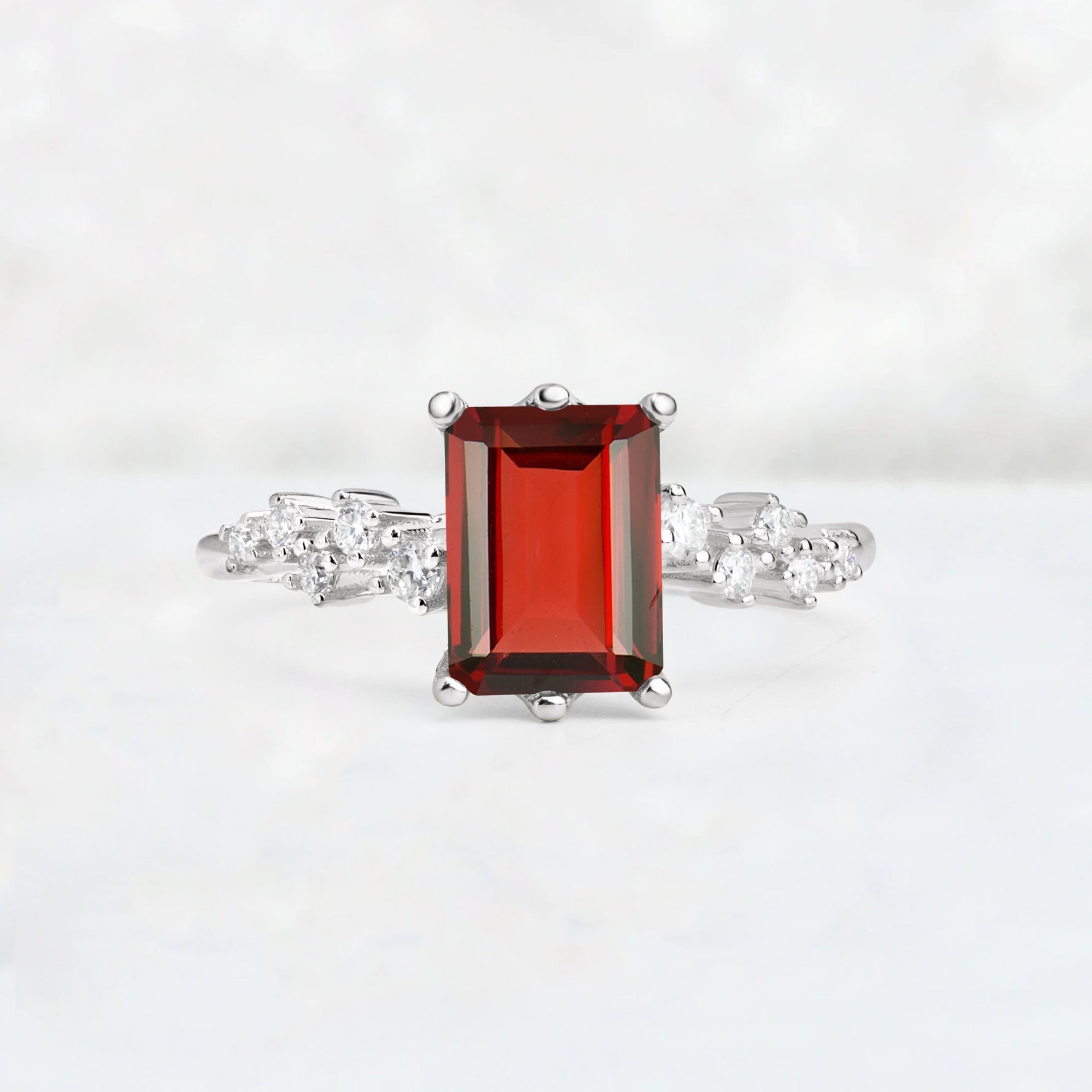 Princess Cut Garnet Side Stone Engagement Ring - Additional view
