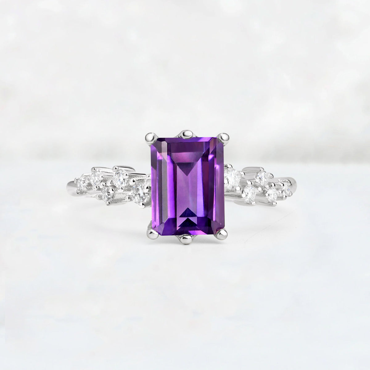 Princess Cut Amethyst Side Stone Engagement Ring - Additional view