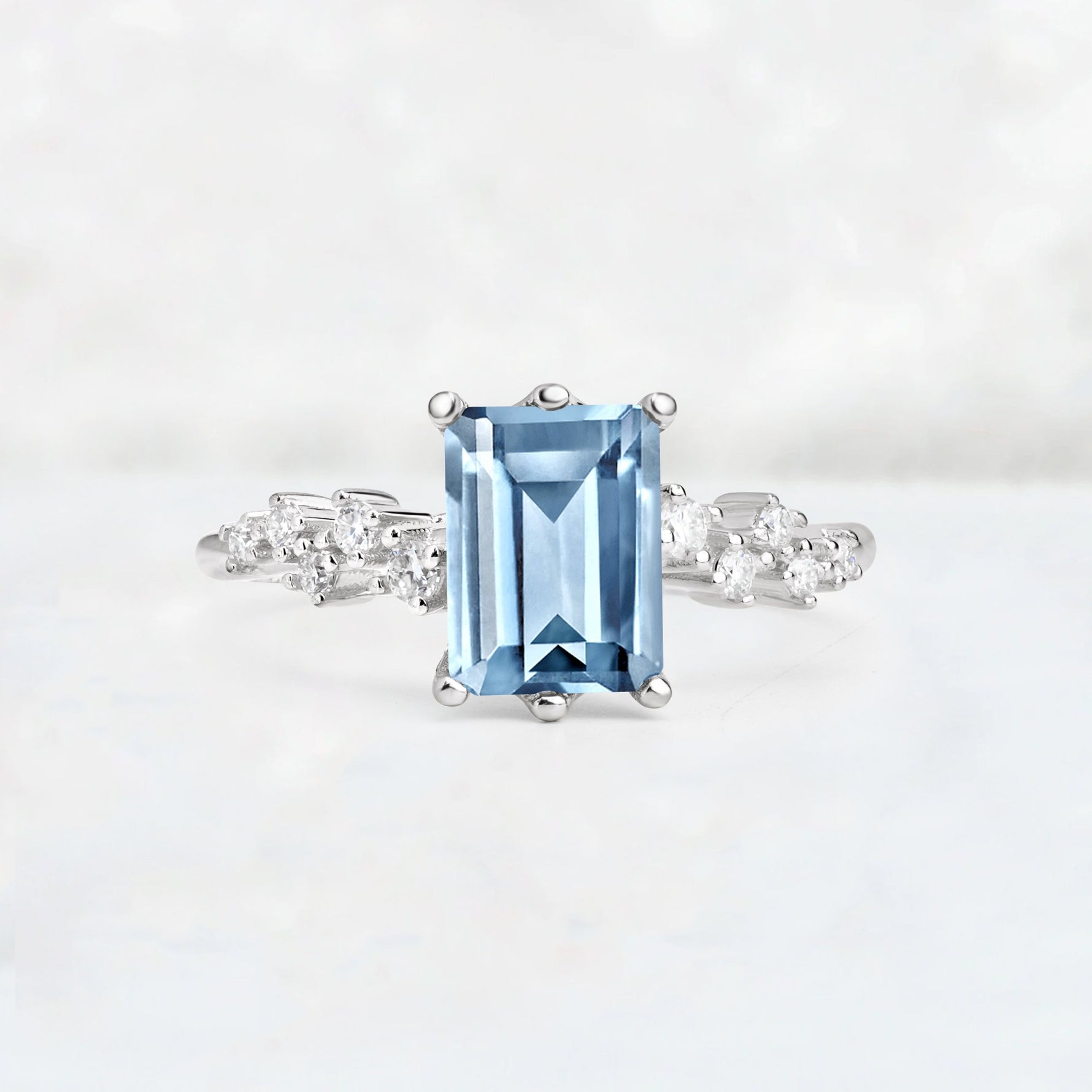 Princess Cut Aquamarine Side Stone Engagement Ring - Additional view