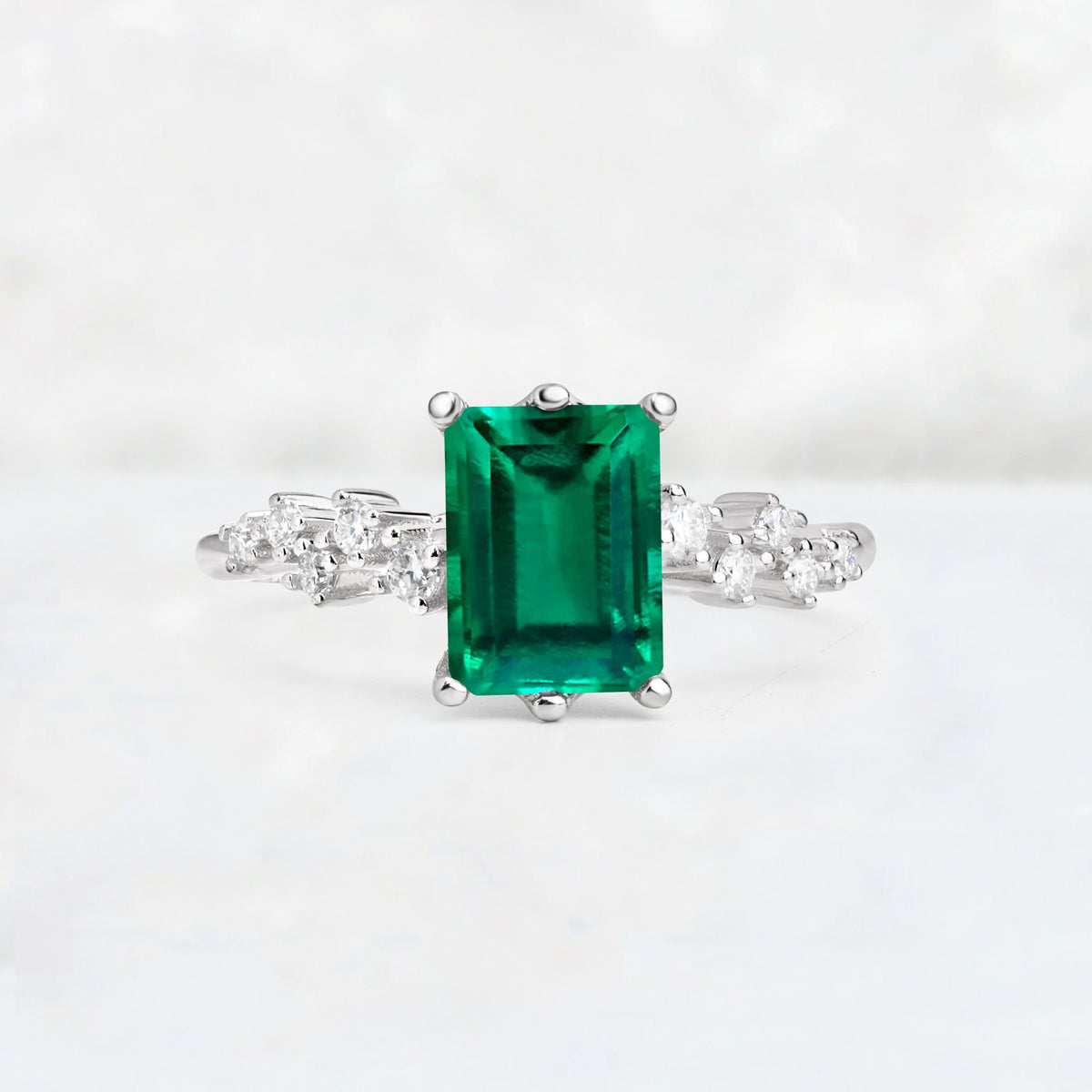 Princess Cut Emerald Side Stone Engagement Ring - Additional view