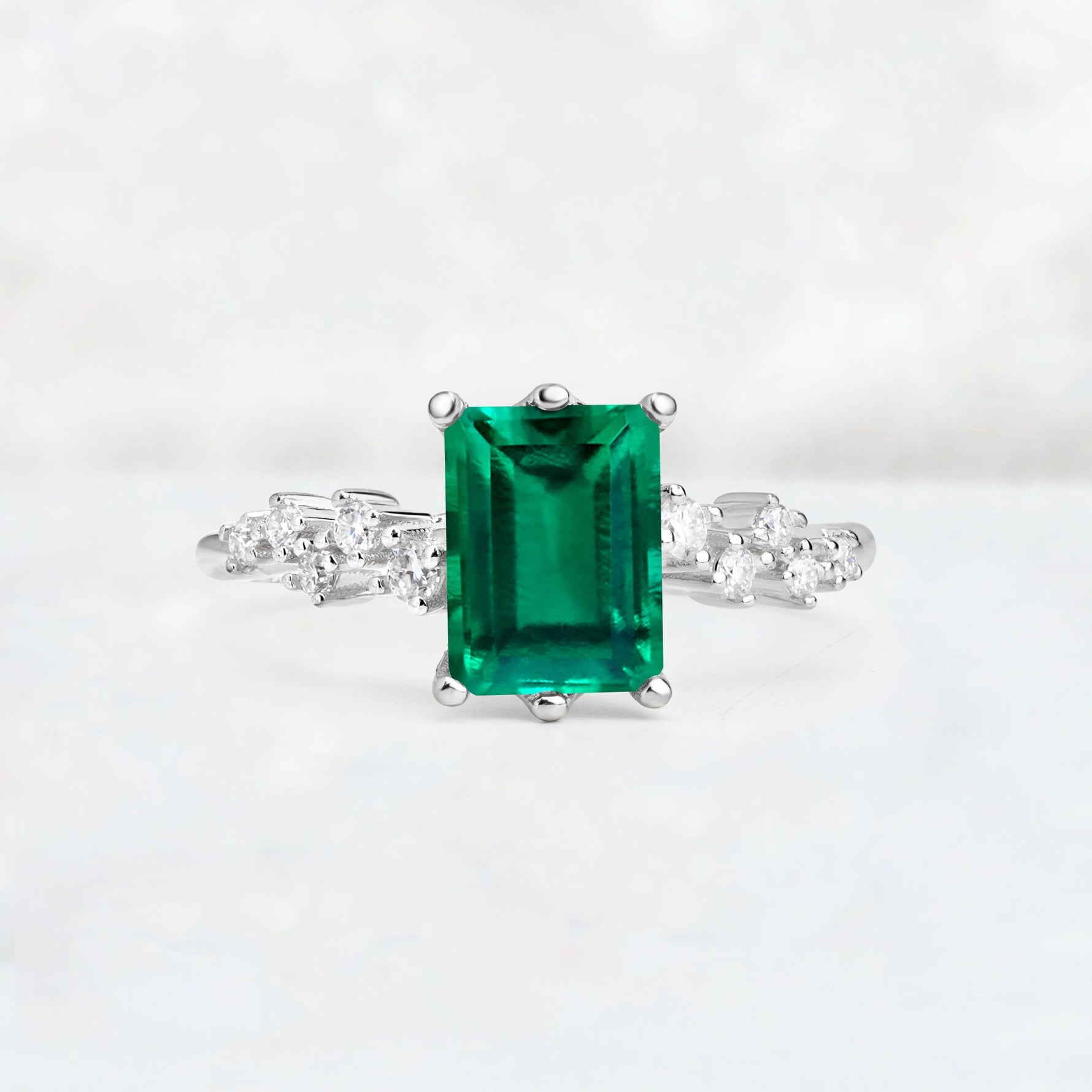 Princess Cut Emerald Side Stone Engagement Ring - Additional view