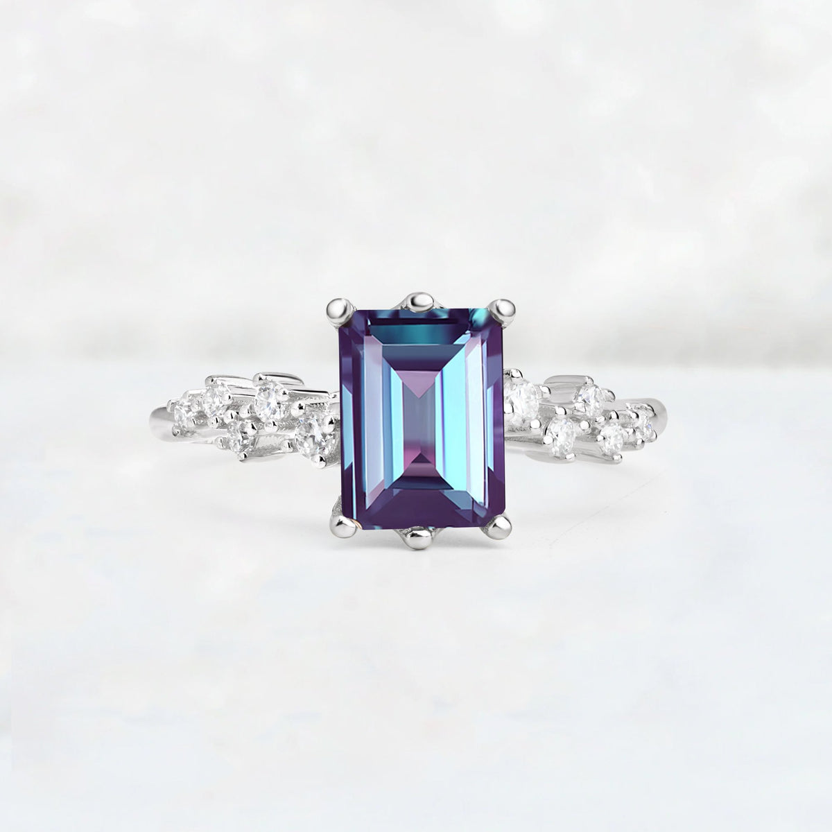 Princess Cut Alexandrite Side Stone Engagement Ring - Additional view