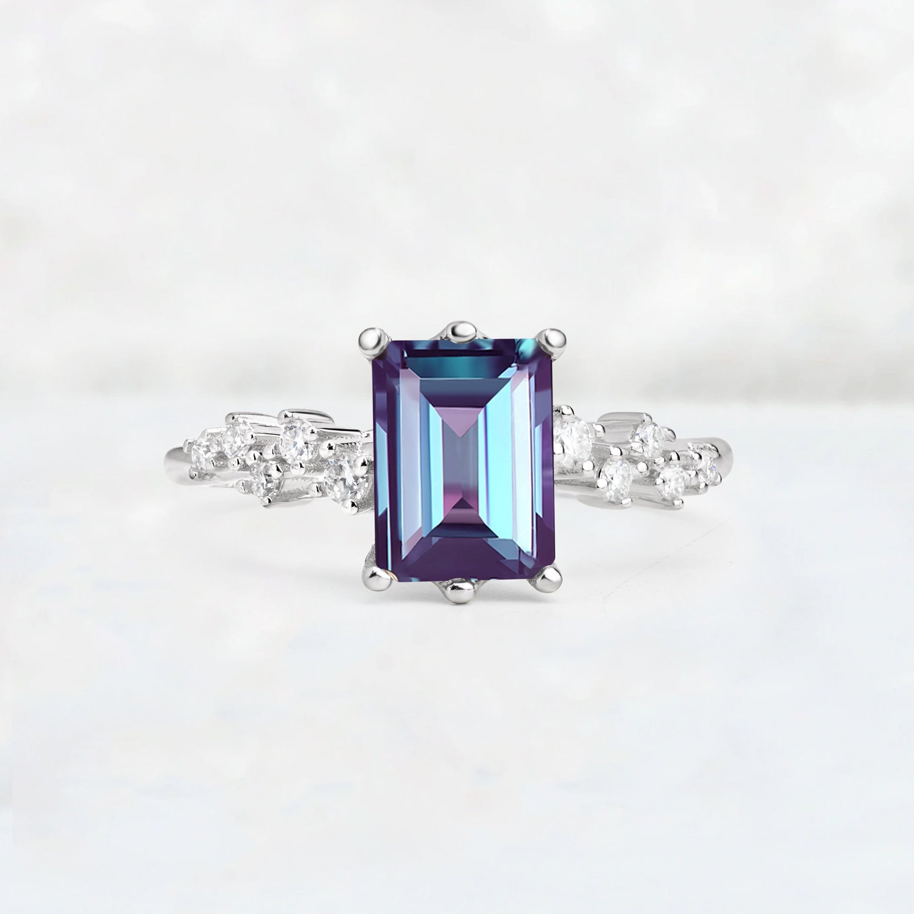 Princess Cut Alexandrite Side Stone Engagement Ring - Additional view