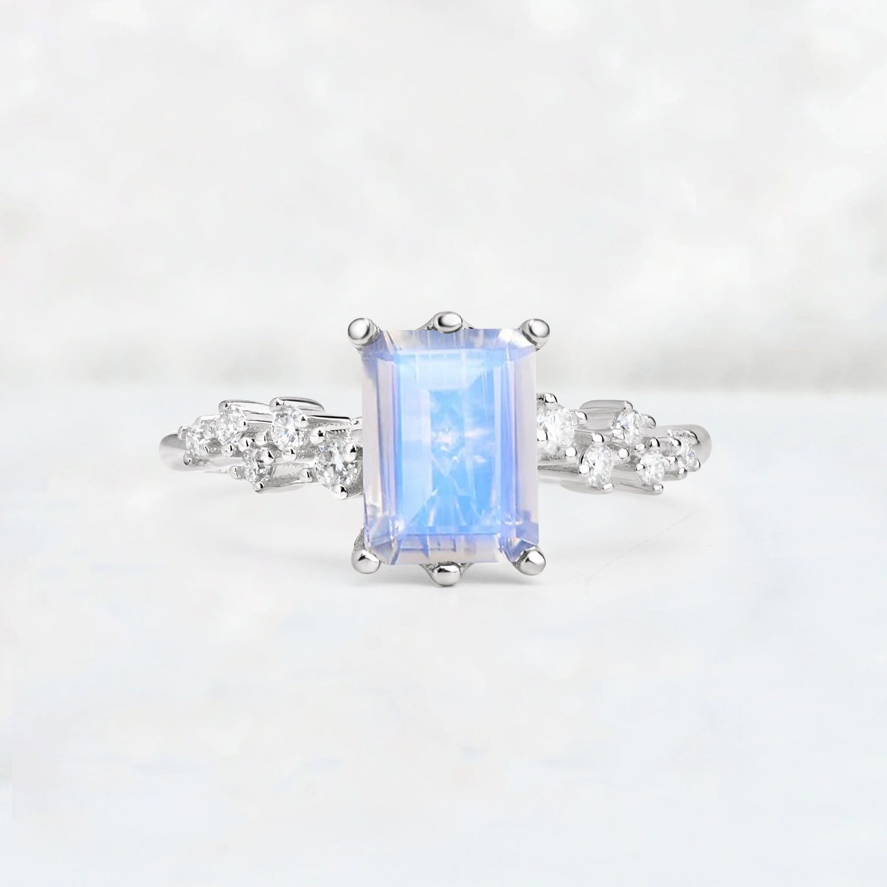 Princess Cut Moonstone Side Stone Engagement Ring - Additional view