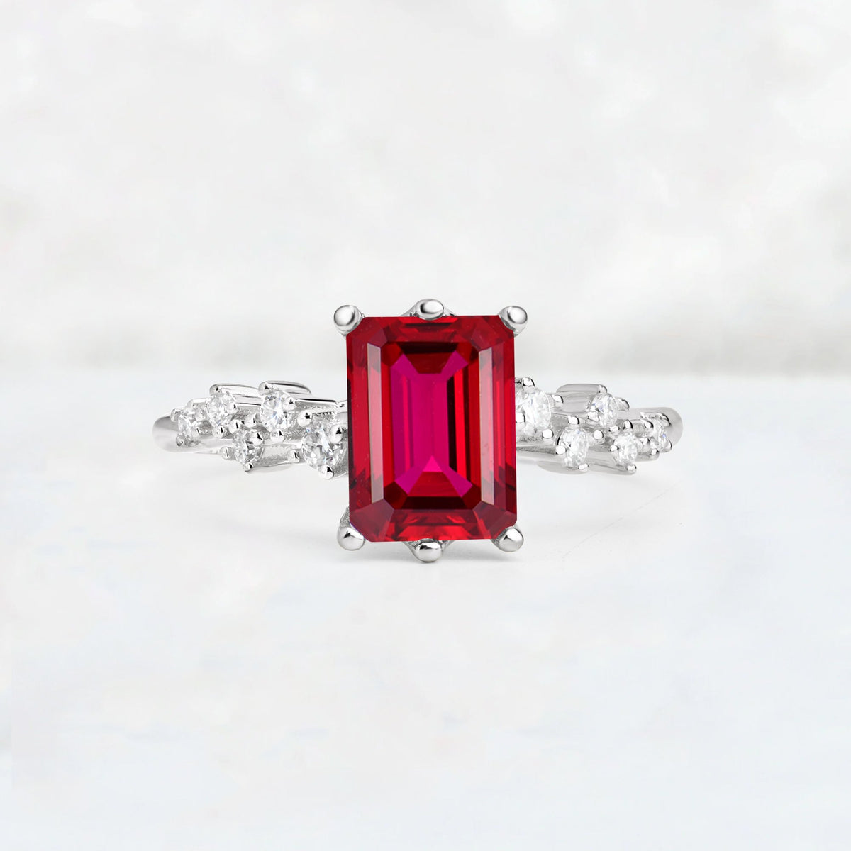 Princess Cut Ruby Side Stone Engagement Ring - Additional view