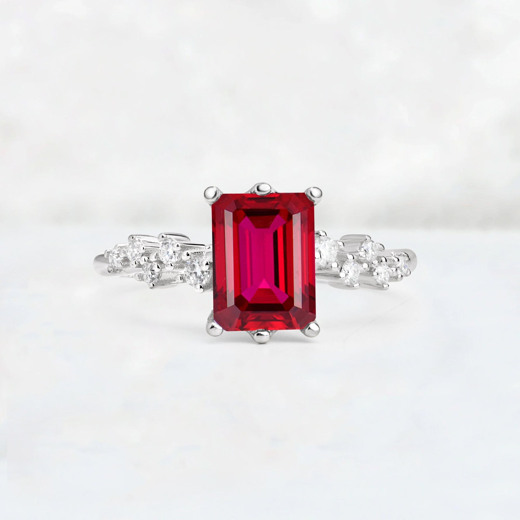 Princess Cut Ruby Side Stone Engagement Ring - Additional view
