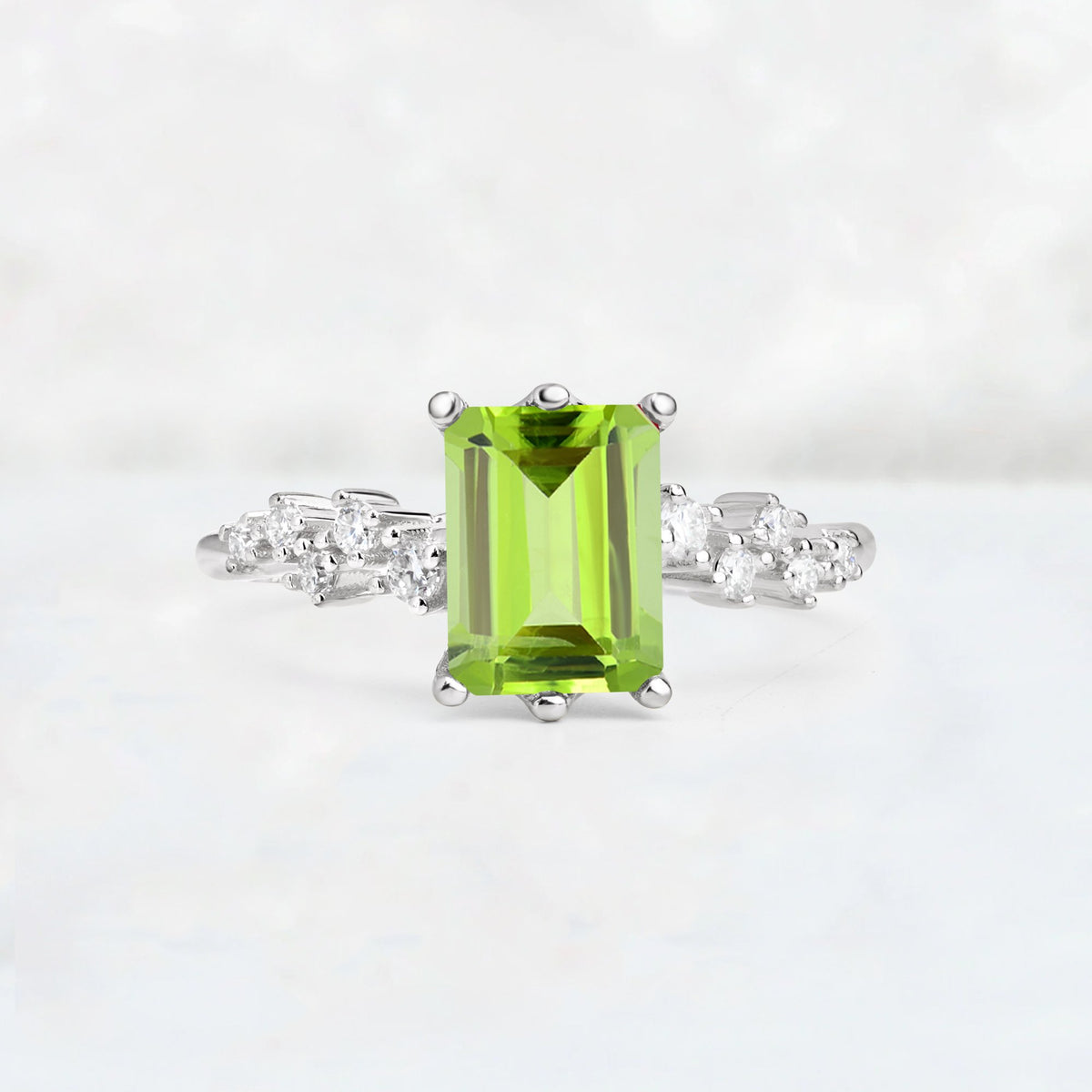 Princess Cut Peridot Side Stone Engagement Ring - Additional view