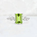Princess Cut Peridot Side Stone Engagement Ring - Additional view