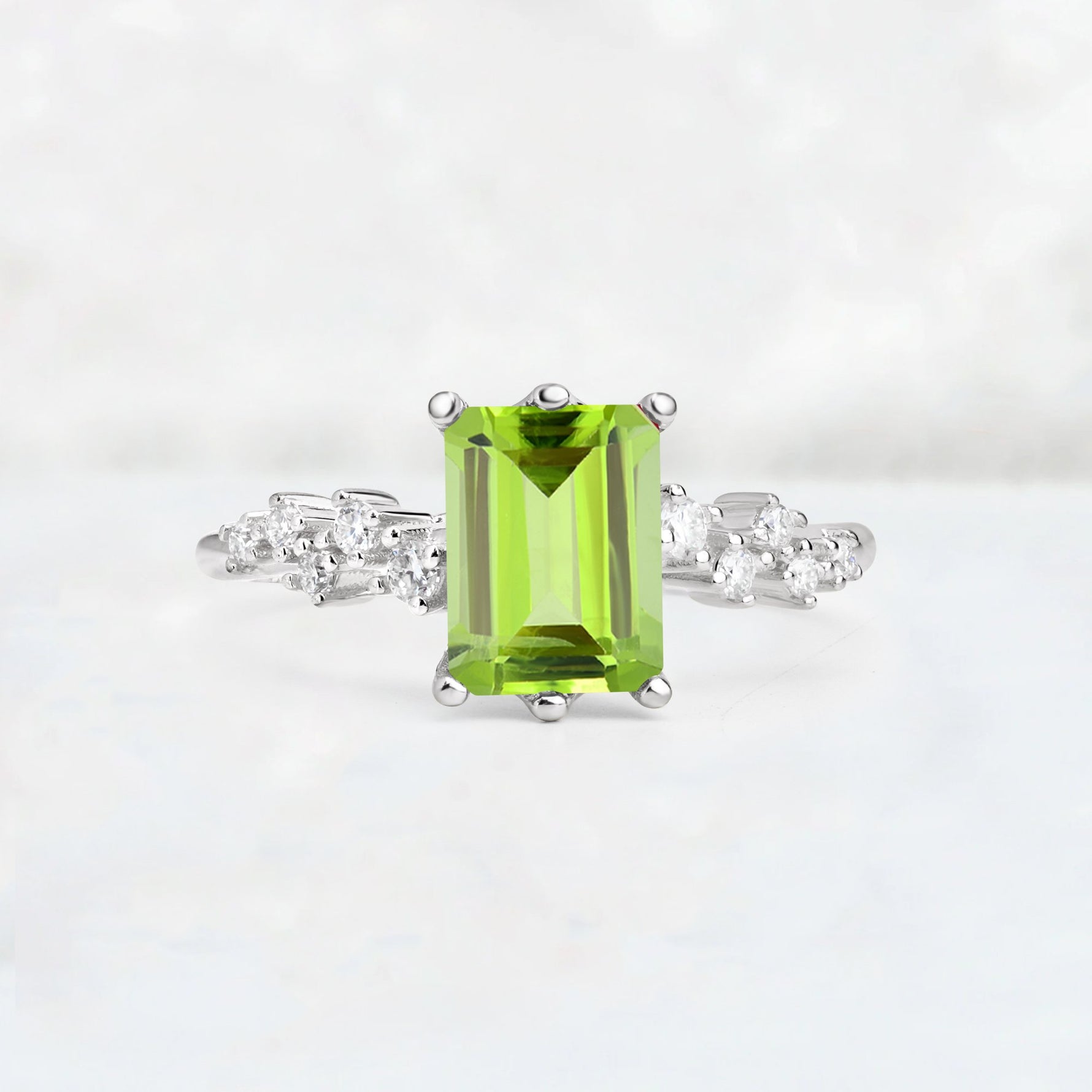 Princess Cut Peridot Side Stone Engagement Ring - Additional view