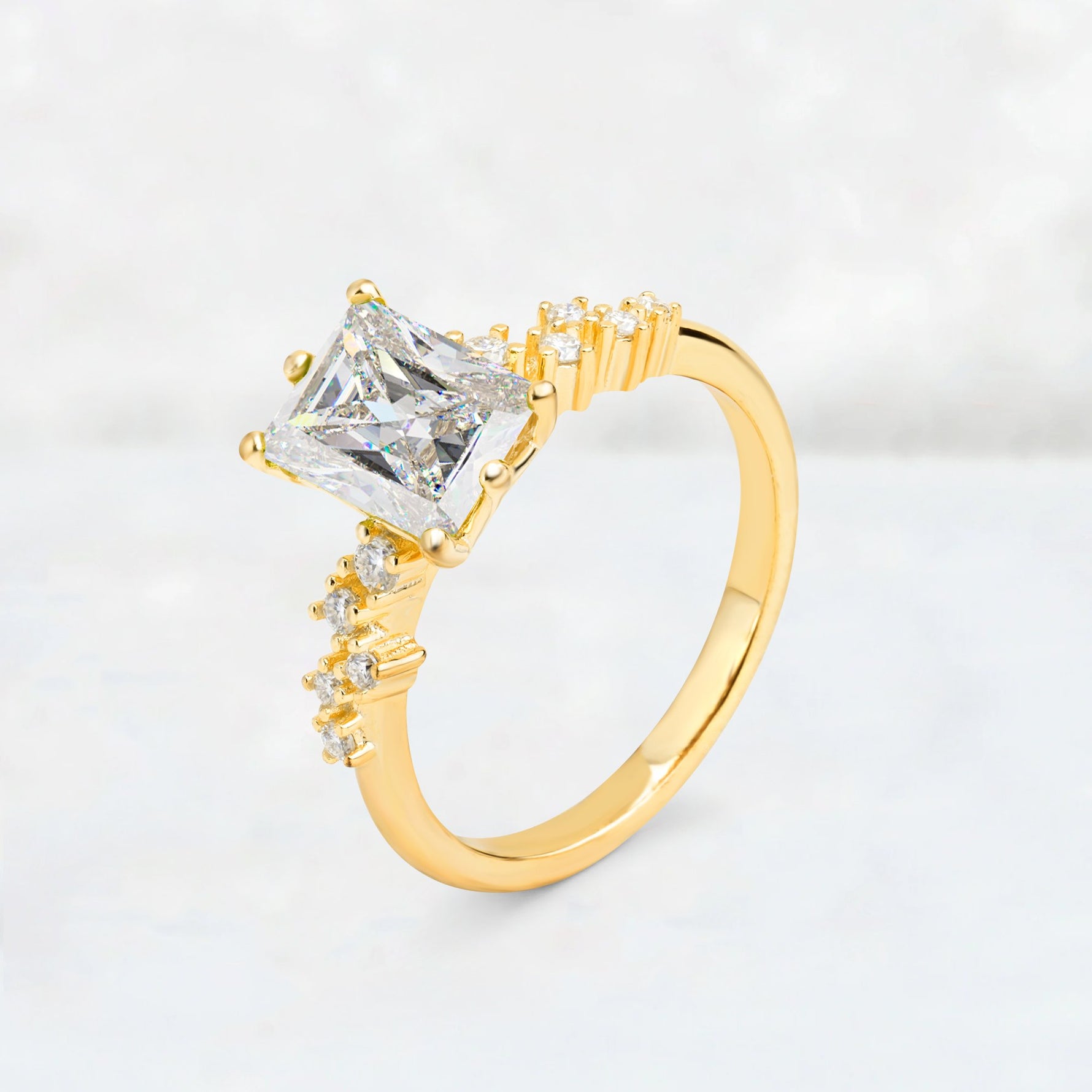 Princess Cut Moissanite Side Stone Engagement Ring - Additional view