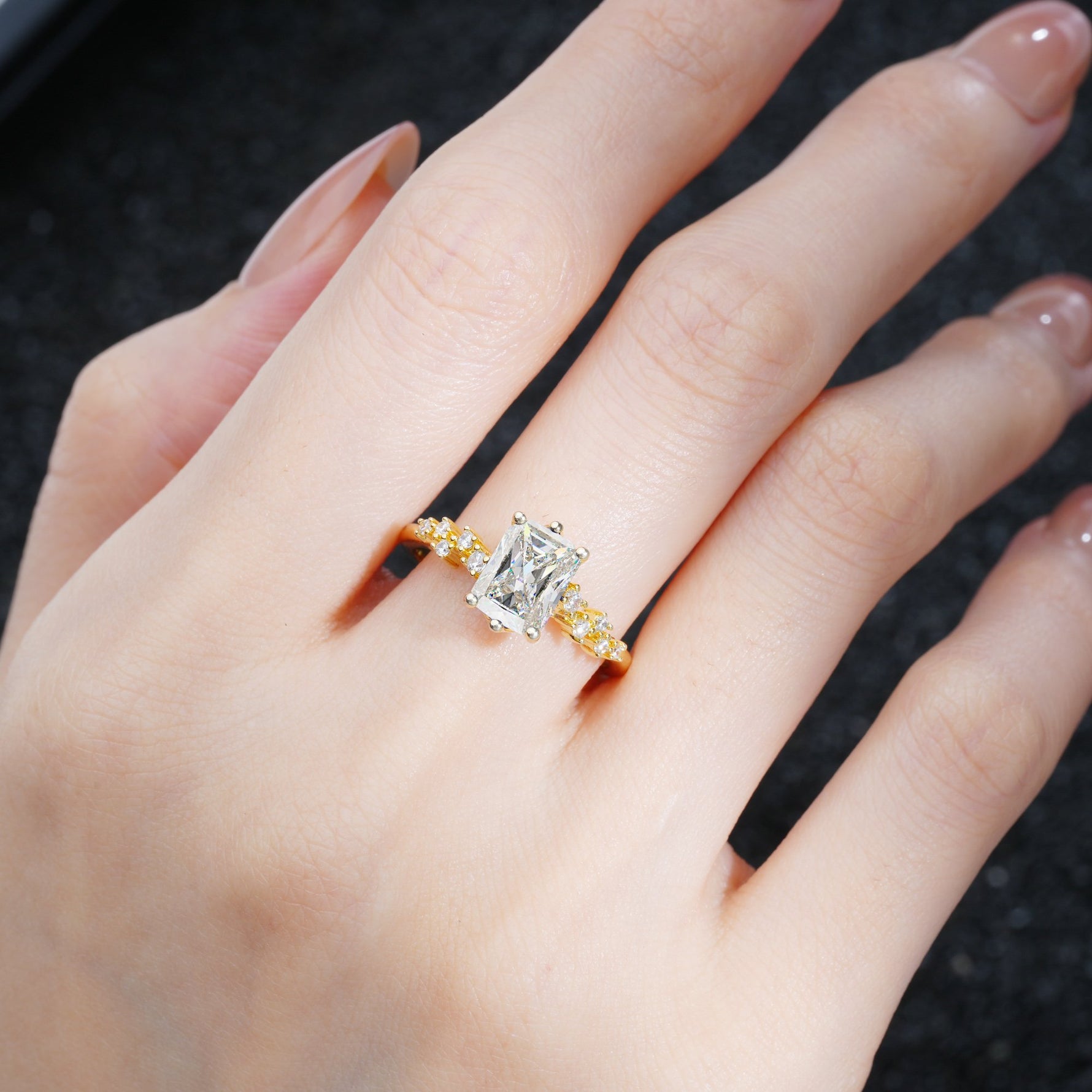 Princess Cut Moissanite Side Stone Engagement Ring - Additional view