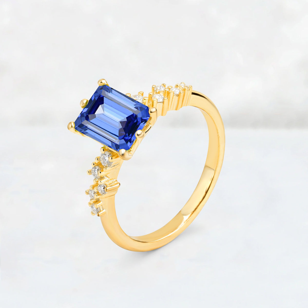 Princess Cut Sapphire Side Stone Engagement Ring - Additional view