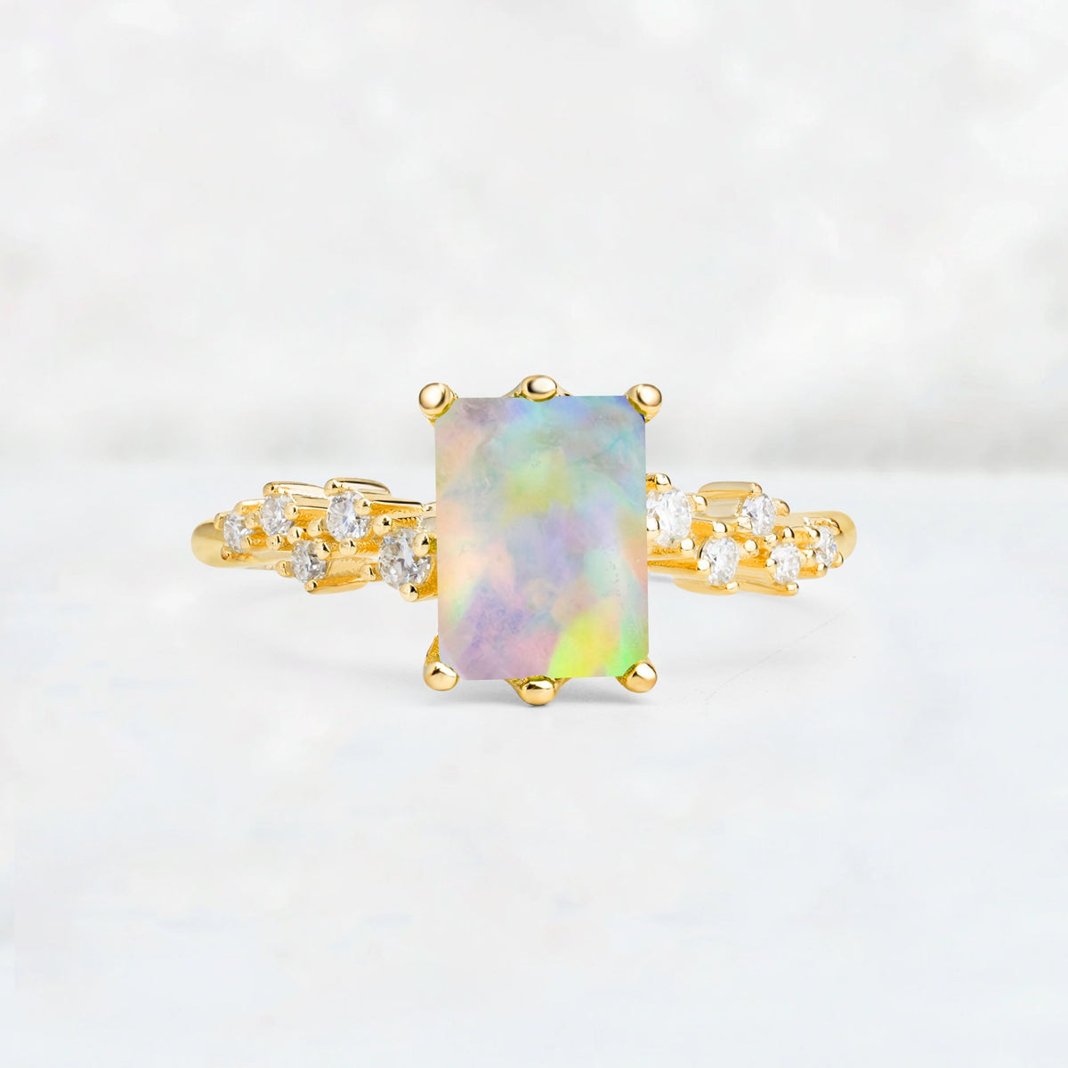 Princess Cut Fire Opal Side Stone Engagement Ring - Additional view