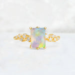 Princess Cut Fire Opal Side Stone Engagement Ring - Additional view