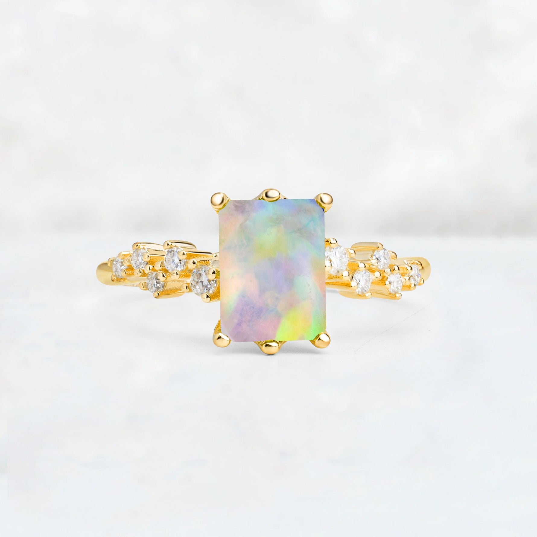Princess Cut Fire Opal Side Stone Engagement Ring - Additional view