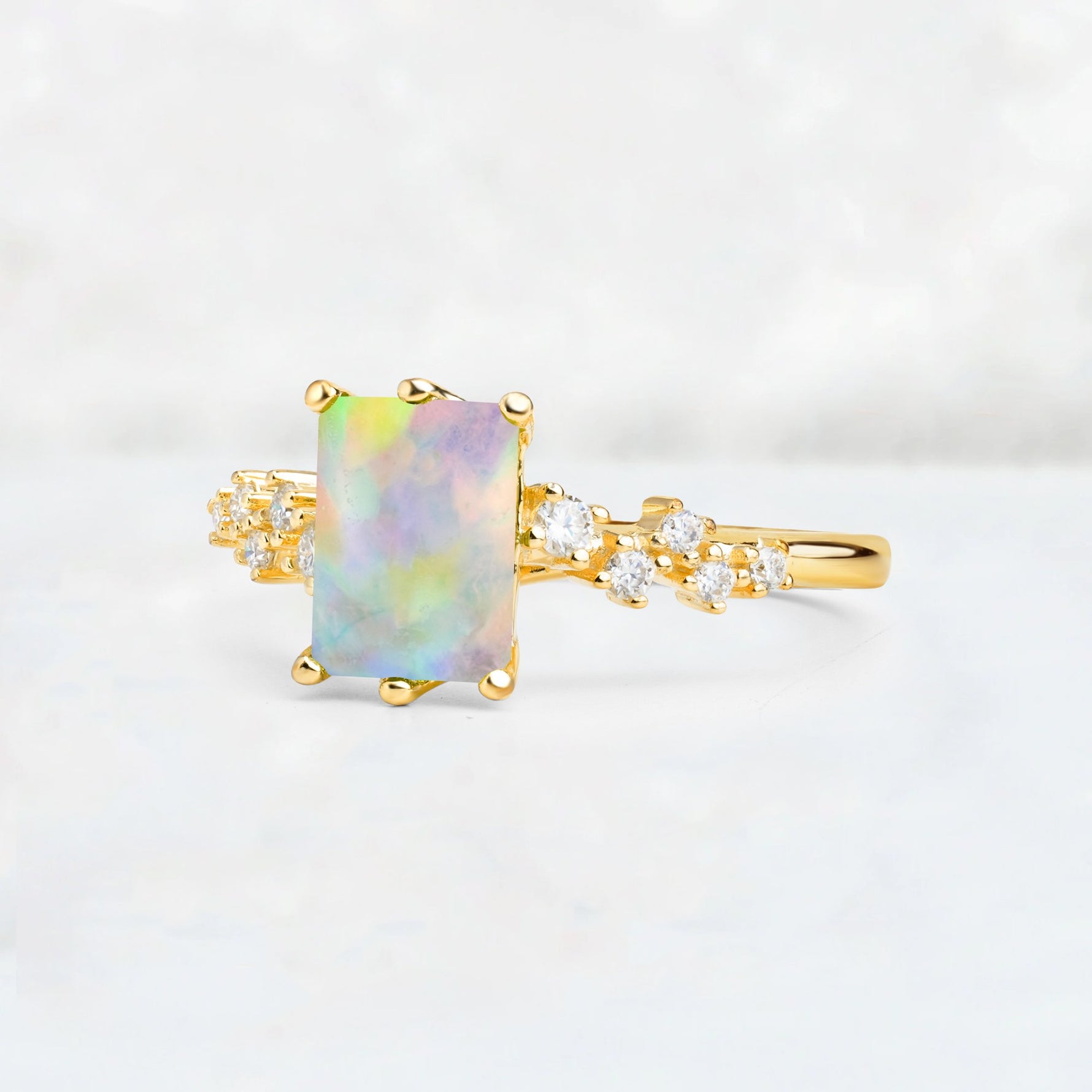 Princess Cut Fire Opal Side Stone Engagement Ring - Additional view