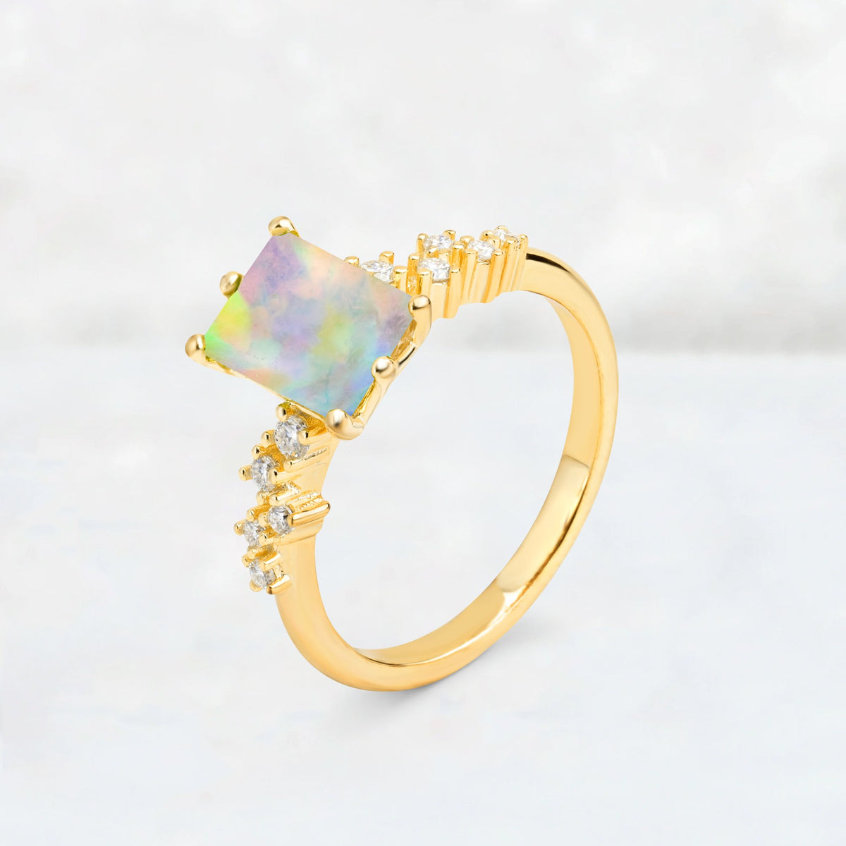Princess Cut Fire Opal Side Stone Engagement Ring - Additional view