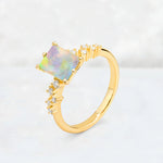 Princess Cut Fire Opal Side Stone Engagement Ring - Additional view