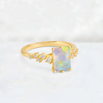 Princess Cut Fire Opal Side Stone Engagement Ring - Additional view
