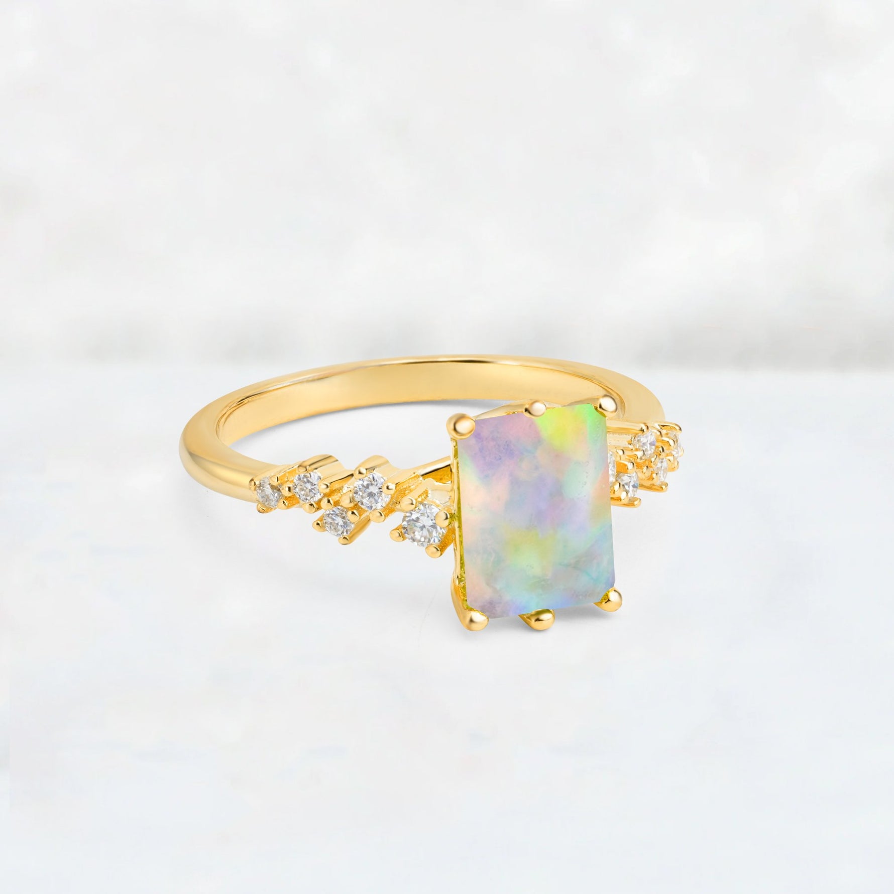 Princess Cut Fire Opal Side Stone Engagement Ring - Additional view